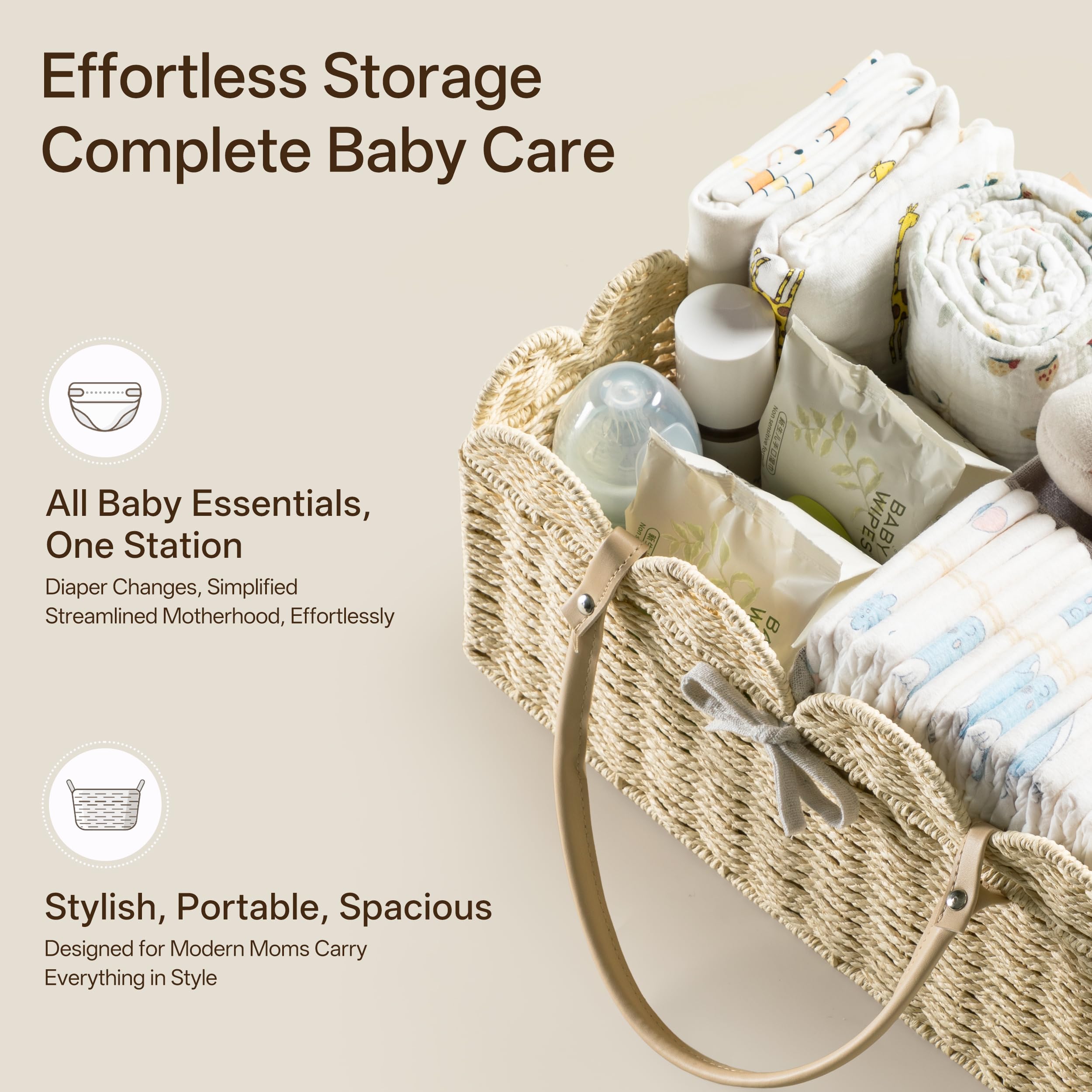 HBlife Organizador de pañales grande para bebé, cestas de almacenamiento de cuerda de papel con divisor extraíble, organizador portátil de coche para pañales, regalos de baby shower, artículos