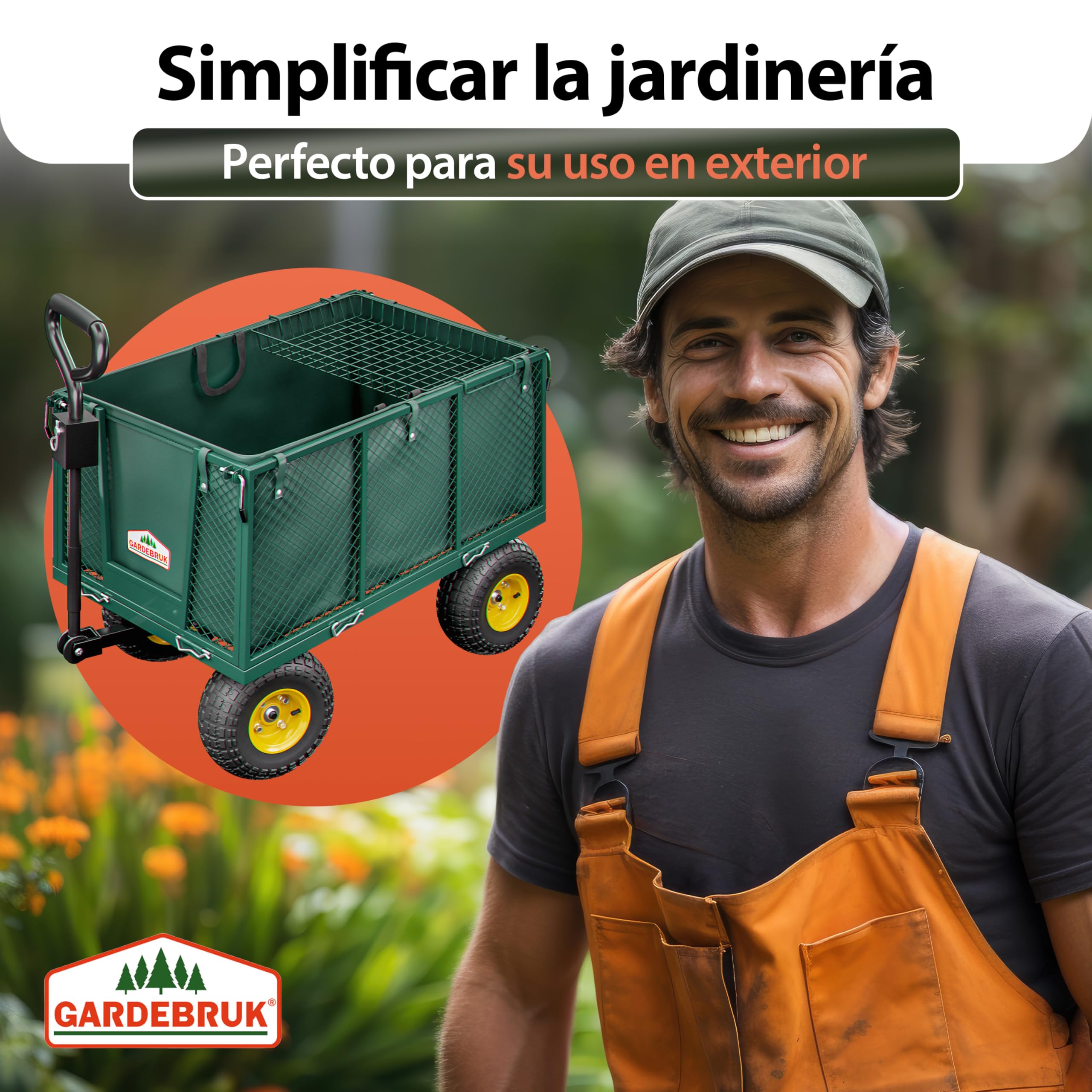 Gardebruk® Carro de Mano Jardín Capacidad Carga 550kg Plegable Lona Extraíble Laterales Desmontables 4 Ruedas Asa Antideslizante Carrito Transporte Obra