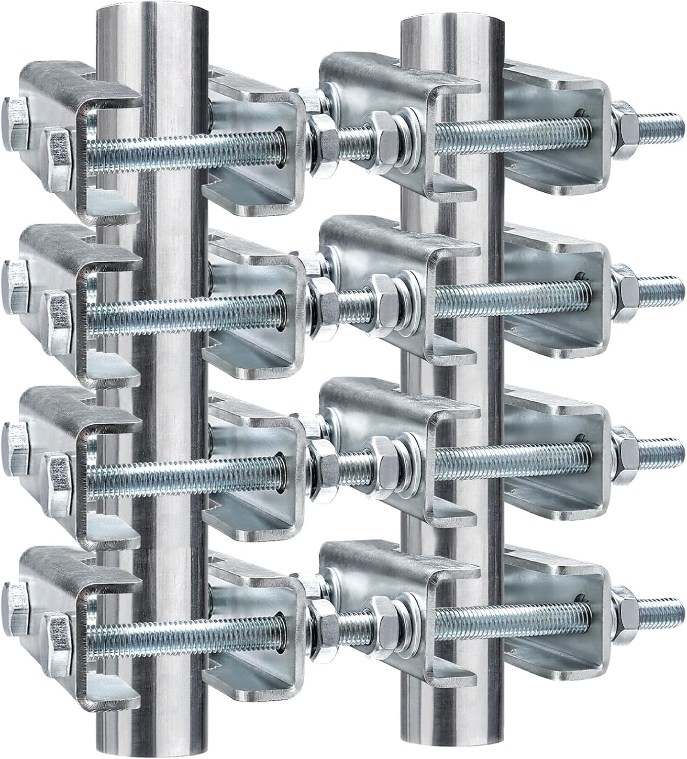 4 Sets Antenna Mast to Mast Clamp Bracket Kit with V Jaw Blocks for 1"-2.5" OD Poles, Heavy Duty Mounting Hardware for Ham TV Network Antennas, Security Cameras, Weather Station