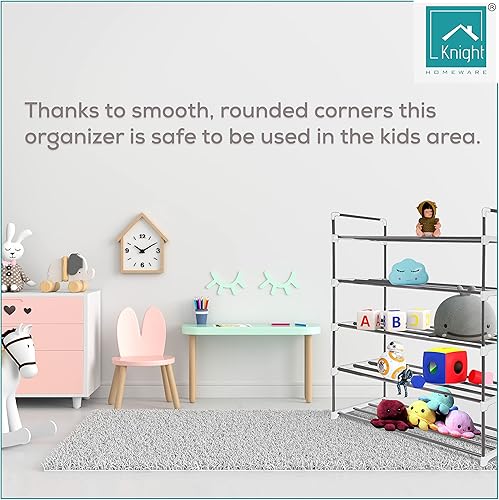 Miniatura 6 de Knight Zapatero de metal resistente de 5 niveles, montaje rápido, no requiere herramientas, zapatero  Almacenamiento de zapatos  Armario de