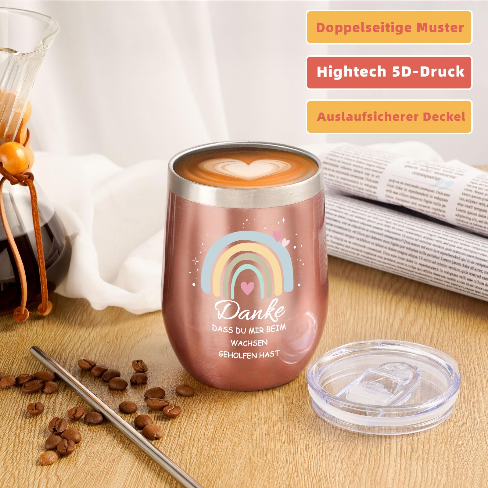 Grogife Set of 2 Eierförmiger Rainbow Thermobecher + D2 Küchenmesser, Geschenk für Männer