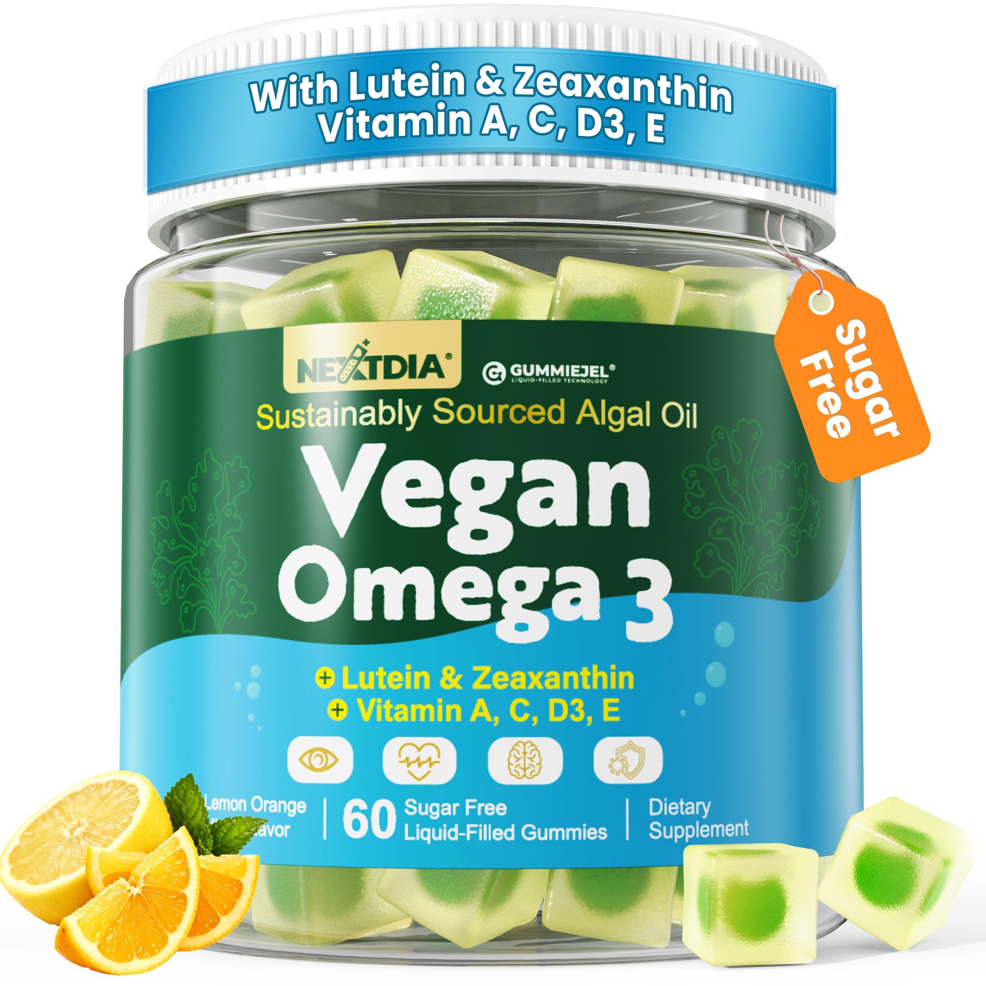 Omega 3 Gummies 1600mg, Fish-Free Algae Omega 3 Supplement + Multivitamin 60 Count (Pack of 1)
