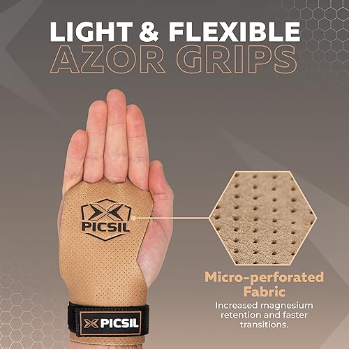 Miniatura 10 de PICSIL Azor Grips, agarres de entrenamiento con mayor retención de magnesio, agarres de mano unisex ligeros y resistentes para levantamiento de