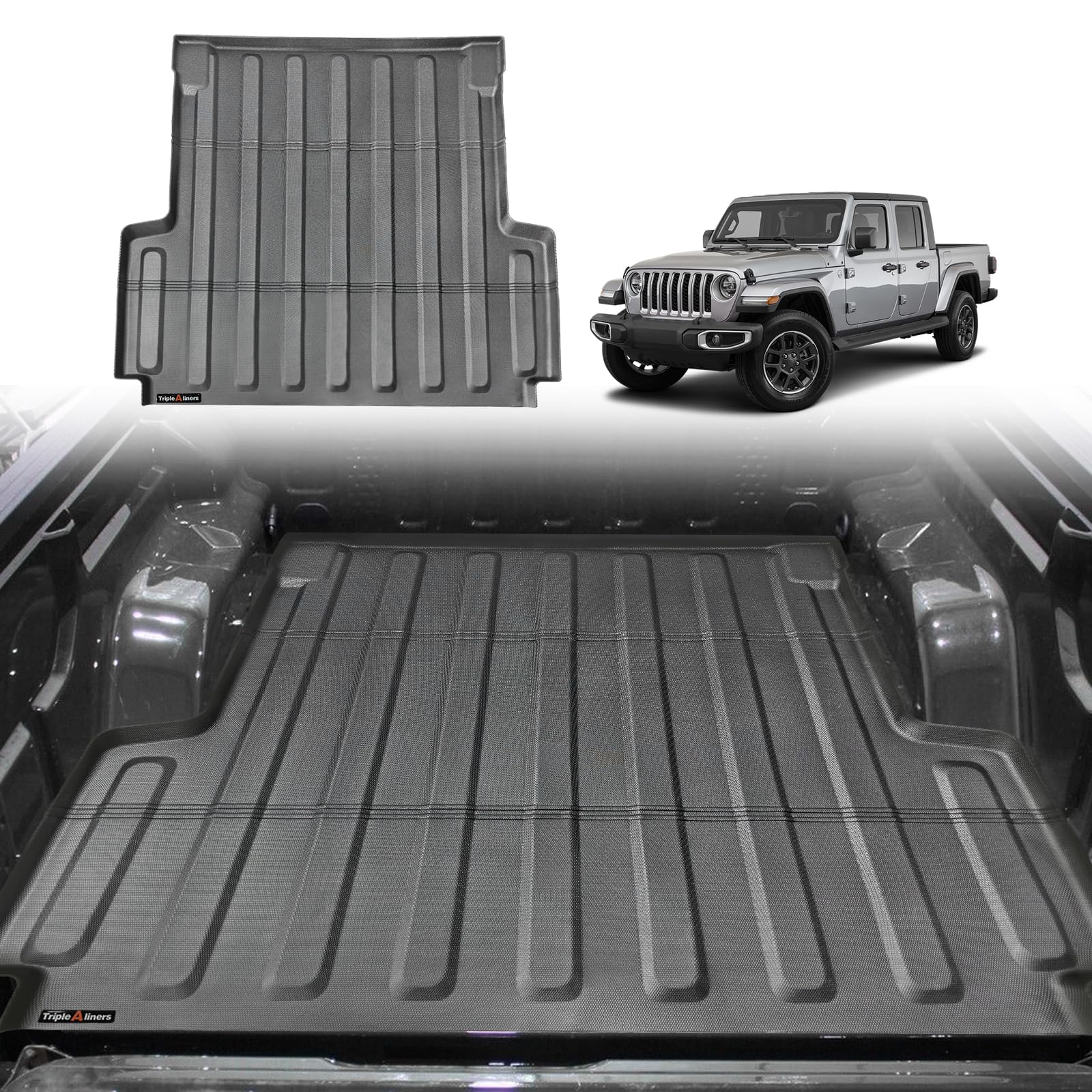 TripleAliners Truck Bed Mat Compatible with 2020-2023 Jeep Gladiator JT Accessories 5FT Vehicle Bed Mat Perfectly Flush All Weather Protection TPE Heavy Duty Pickup Car Bed Cargo Mat