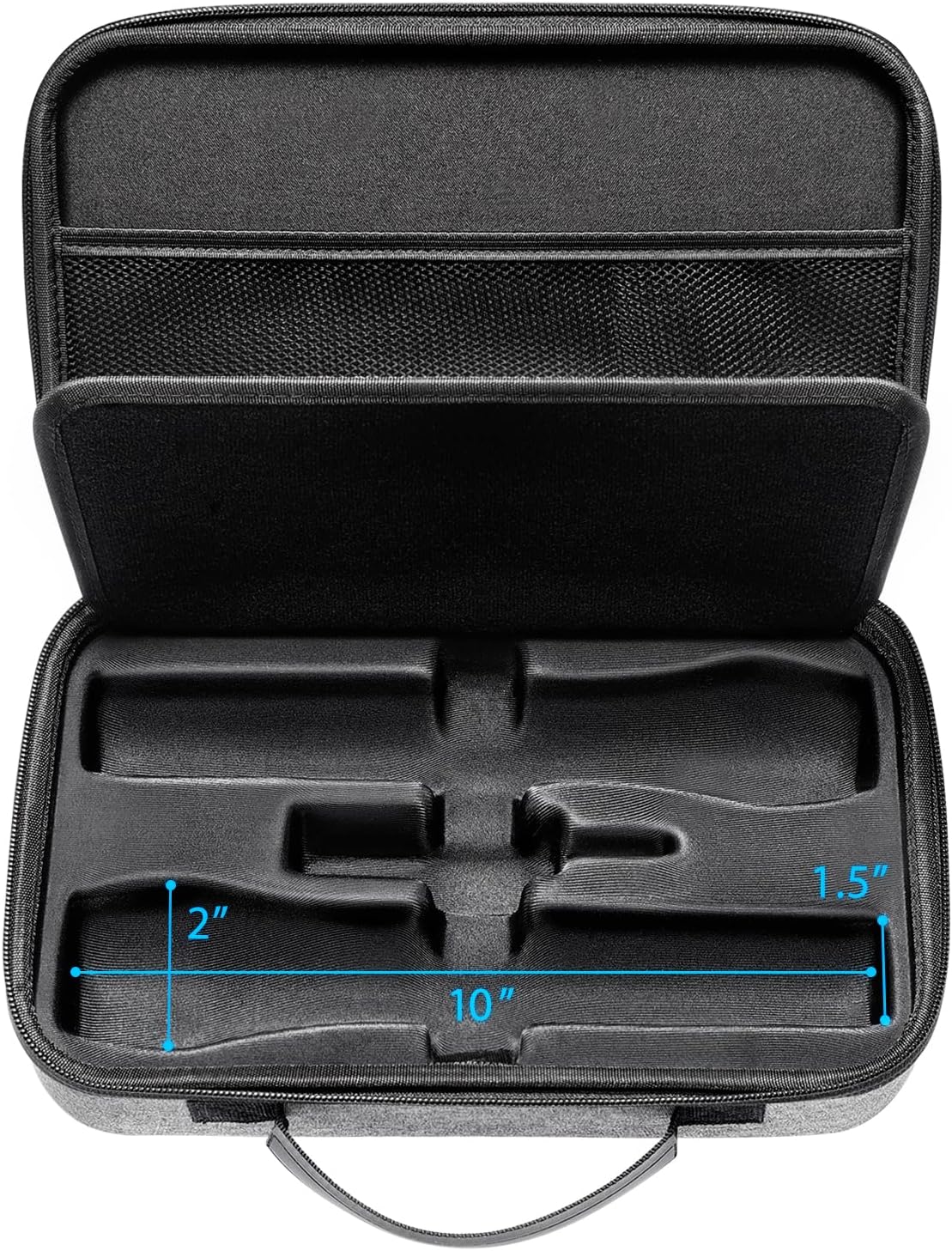 Internal dimensions of the microphone case, showing 10 inch length and 2 inch width for microphone slots
