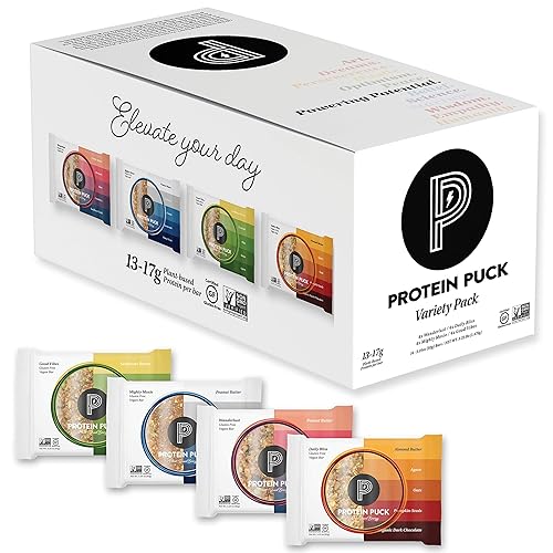 Protein Puck - Barras de proteína a base de plantas caja de 16 piezas  Vegano sin gluten sin OMG  4 recetas disponibles