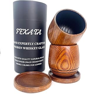 Charred Wood Bourbon Whiskey Glasses, Bourbon Gift dad Boyfriend on Father's Day, Birthday, Christmas,Old Fashioned Glass,11OZ,With coaster/cup lid,Wooden Bourbon Glass Gift for Men (2 Pack Charred)