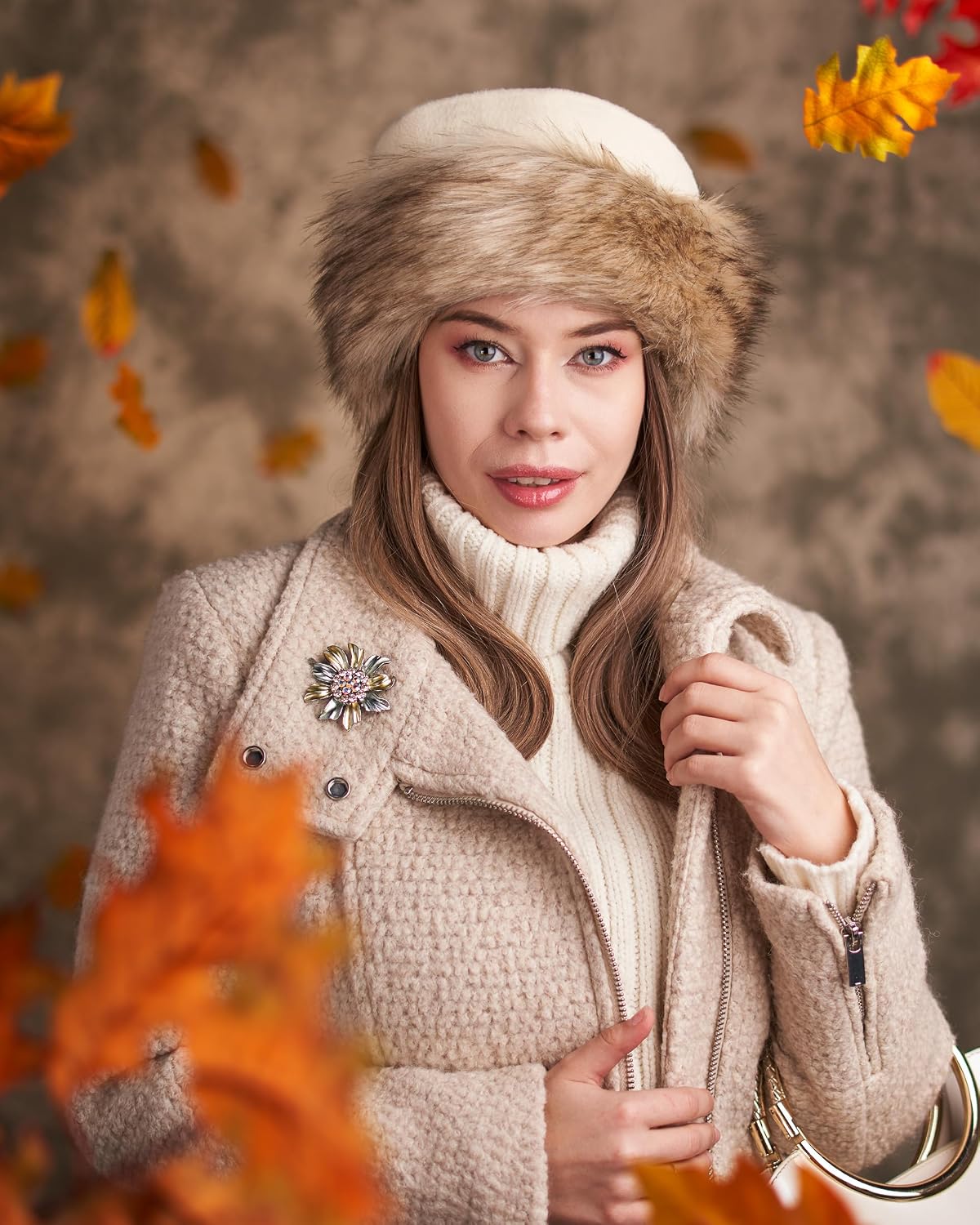 Futrzane Classic Trim Hat - Faux Fur Trimmed Hats for Women - Classy Fleece Cap