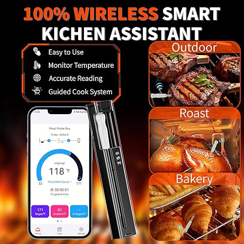 Miniatura 2 de Termómetro digital inalámbrico Bluetooth para carne, sonda inteligente de carne para barbacoa, horno, parrilla y ahumador, perfecto para carne,