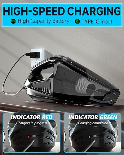 Miniatura 3 de TEMOLA Aspiradora de mano inalámbrica, aspiradora de coche de alta potencia recargable con filtro HEPA, pequeña aspiradora de mano para interior del