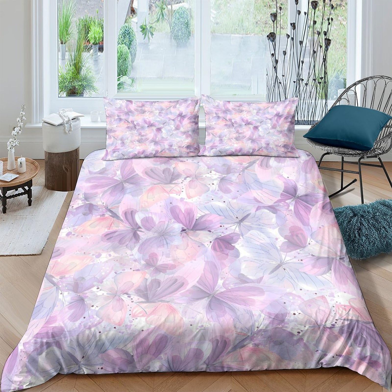 Ctjqhvkz Style-4 3D Printed Dreamy Pastel Flower Fitted Sheet Microfiber Soft Pink Purple Abstract Mattress Cover Bedroom Decor Single（135X200cm）