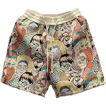 FTIMILD Men's Trendy Contrast Color Casual Shorts Lightweight Yarn-Dyed Jacquard Elastic Waist Drawstring Shorts with Pockets