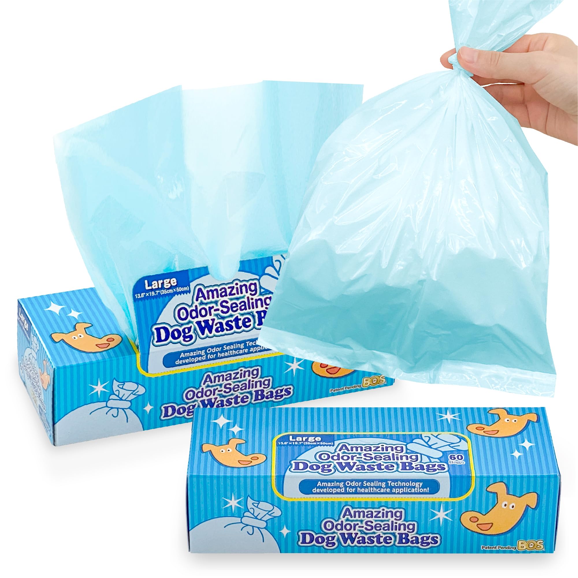 BOS Amazing Odor Sealing Dog Poop Bags - Durable, Unscented [Size: L, Color: Light Blue] (60 Count, Pack of 2) (120 Bags)