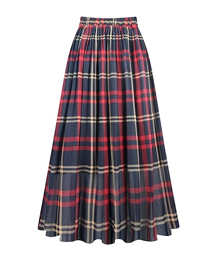 Women's Pleated Skirt Chiffon Elastic Waist A-Line Midi Length Skirt