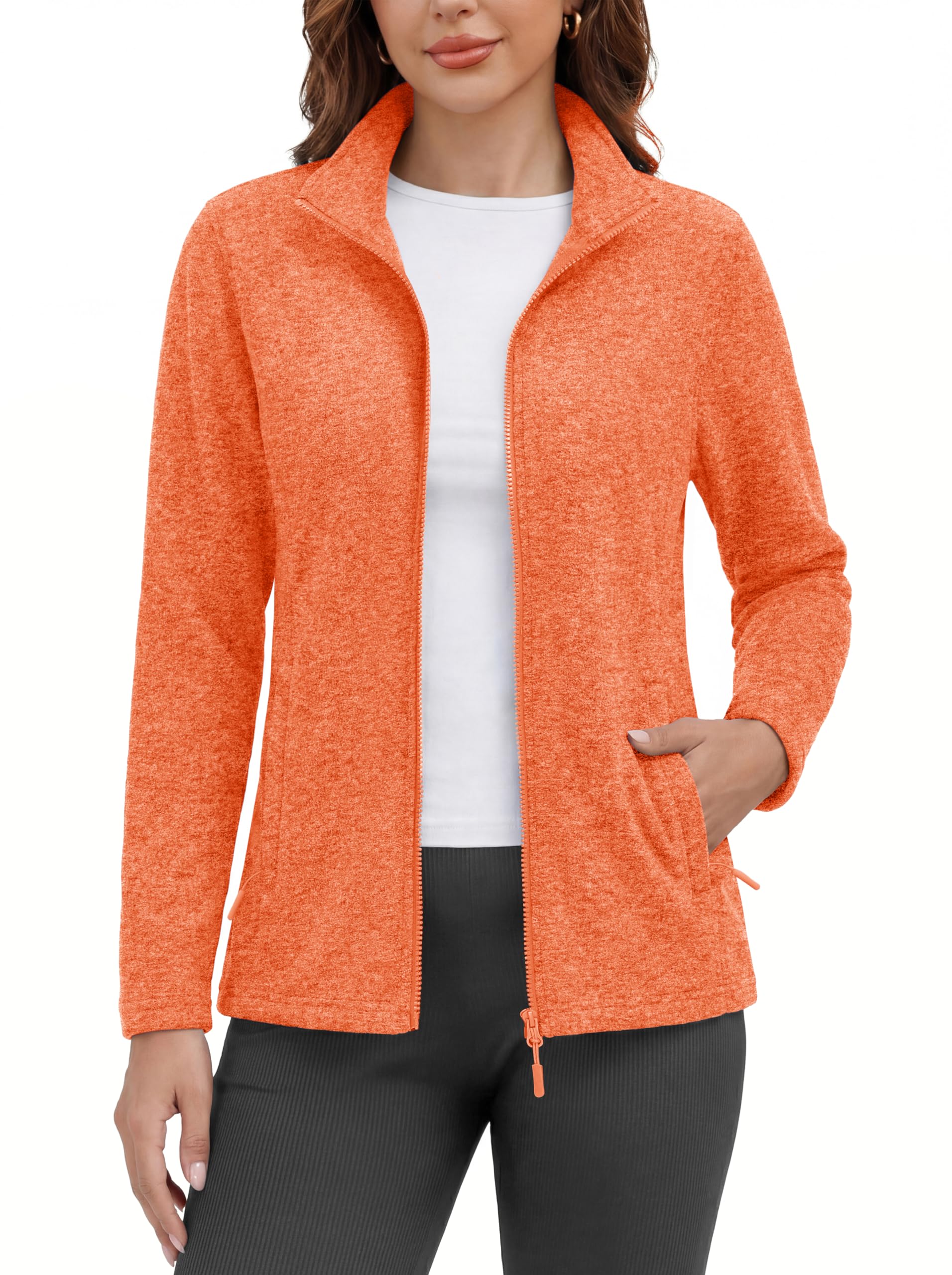MAGCOMSEN Fleece Jacket Women Zip UP Lightweight Soft Polar Warm Winter Jackets for Women with Pockets Outdoor Hiking X-Large Orange