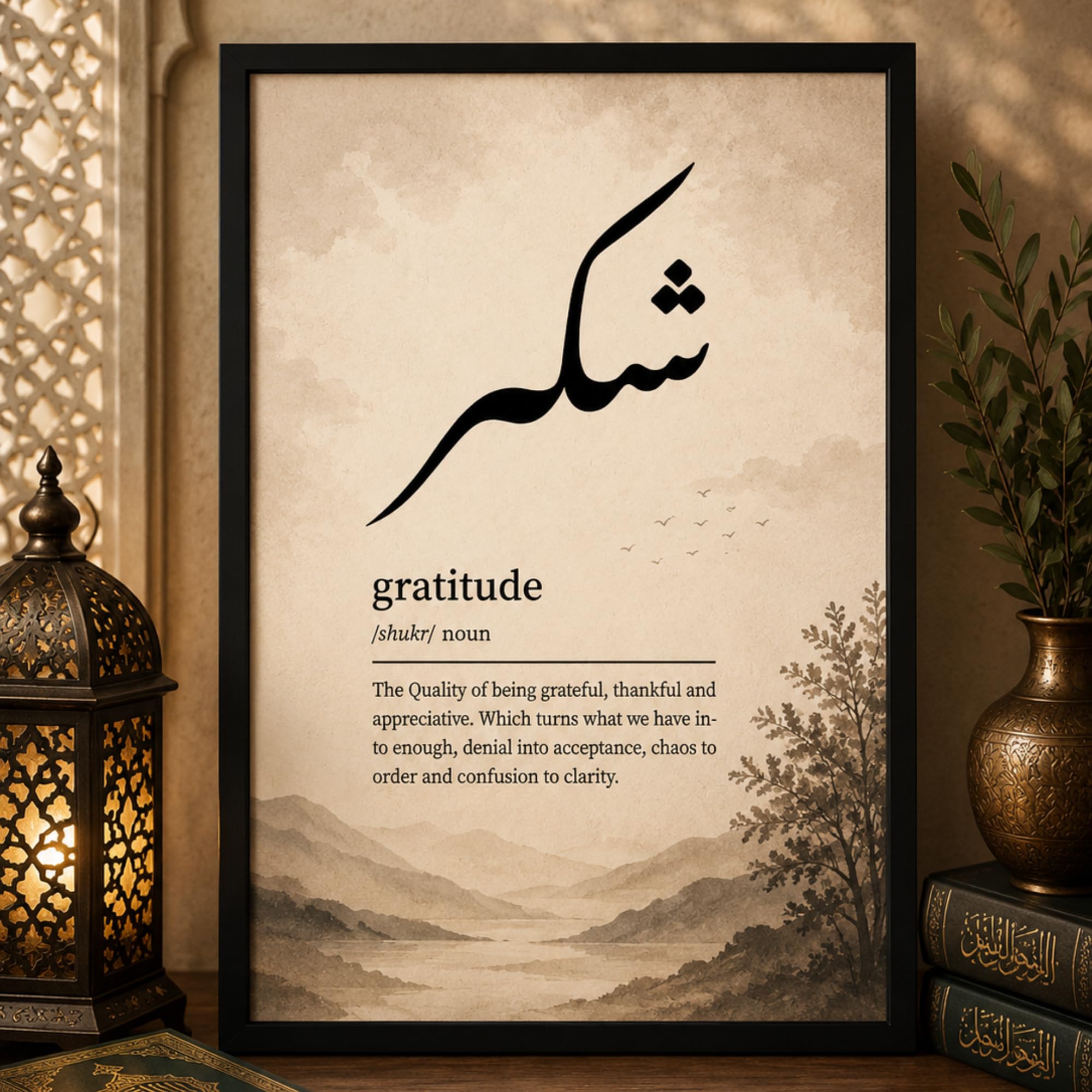 Frame.it Islamic Wall Art Frame | Minimal Arabic Calligraphy Poster | A4 Motivational Islamic Decor for Living Room & Bedroom (Shukr Gratitude)-image-48