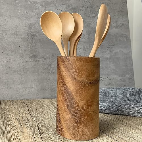 Miniatura 9 de Cucharas de madera, 6 cucharas de sopa de madera de 9 pulgadas para comer, mezclar, revolver, cuchara de mango largo con utensilio de cocina de