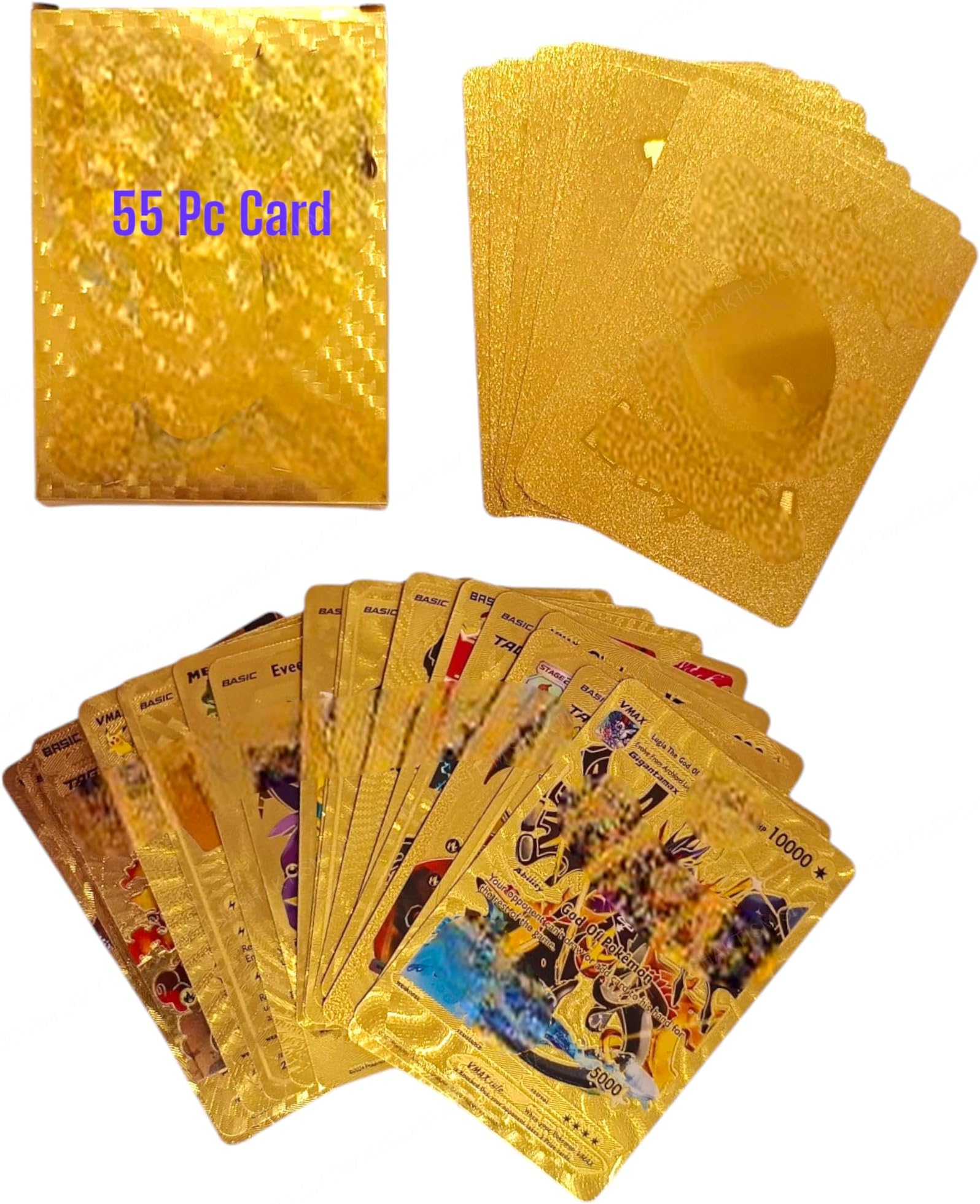 SHAKTISM Poke Collectible Card Game Trading Card Game Water Proof Booster Pack Set, V Series, Vmax GX Rare, Gold Foil, Collectible Foil Cards (Golden 55Pc)
