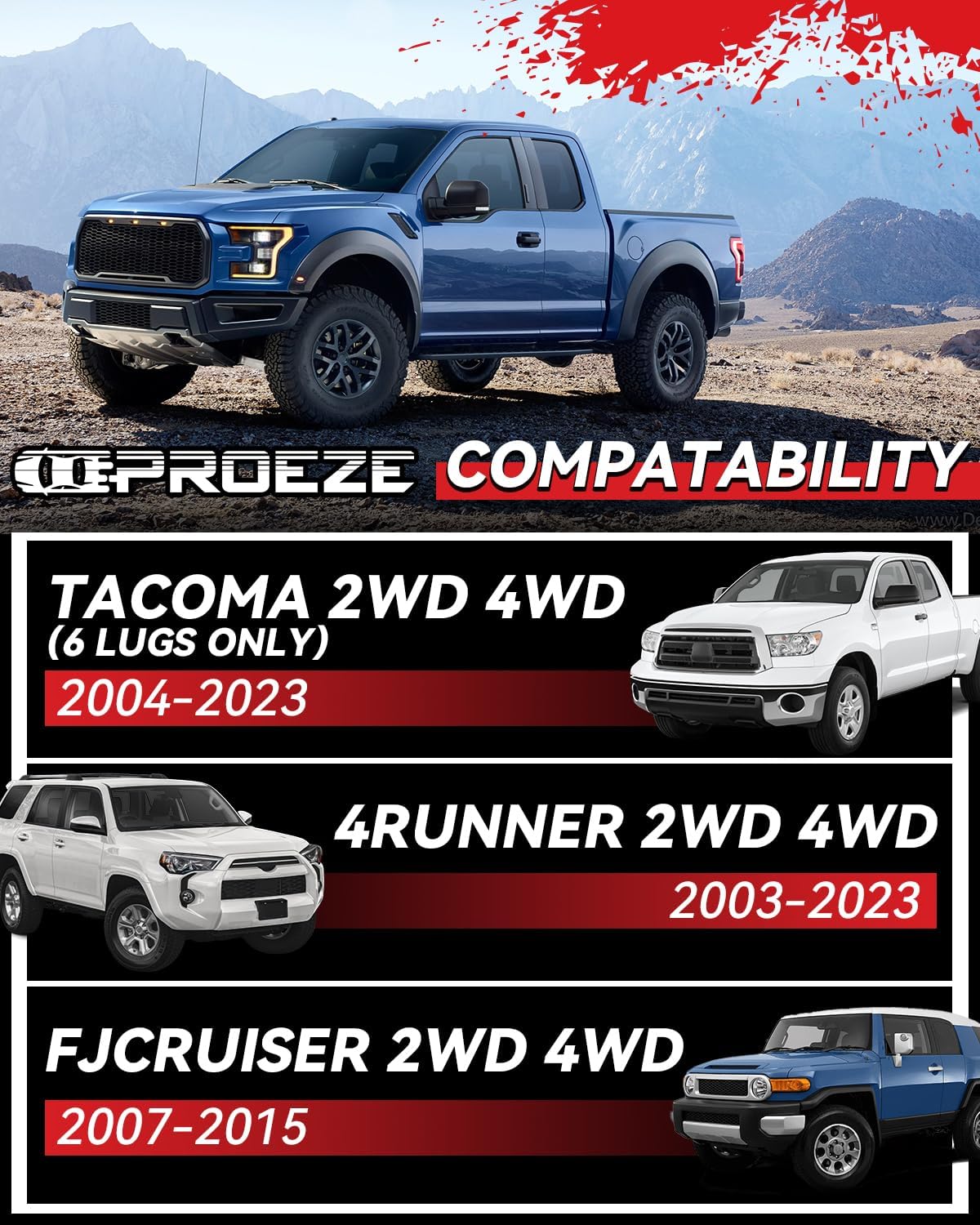 PROEZE 2.5" Leveling Lift Kits for 2005-2023 Tacoma 2WD 4WD, 2003-2023 4Runner 2WD 4WD and 07-15 FJ Cruiser 2WD 4WD, 2.5 inch Forged Front Strut Spacers Leveling Kits