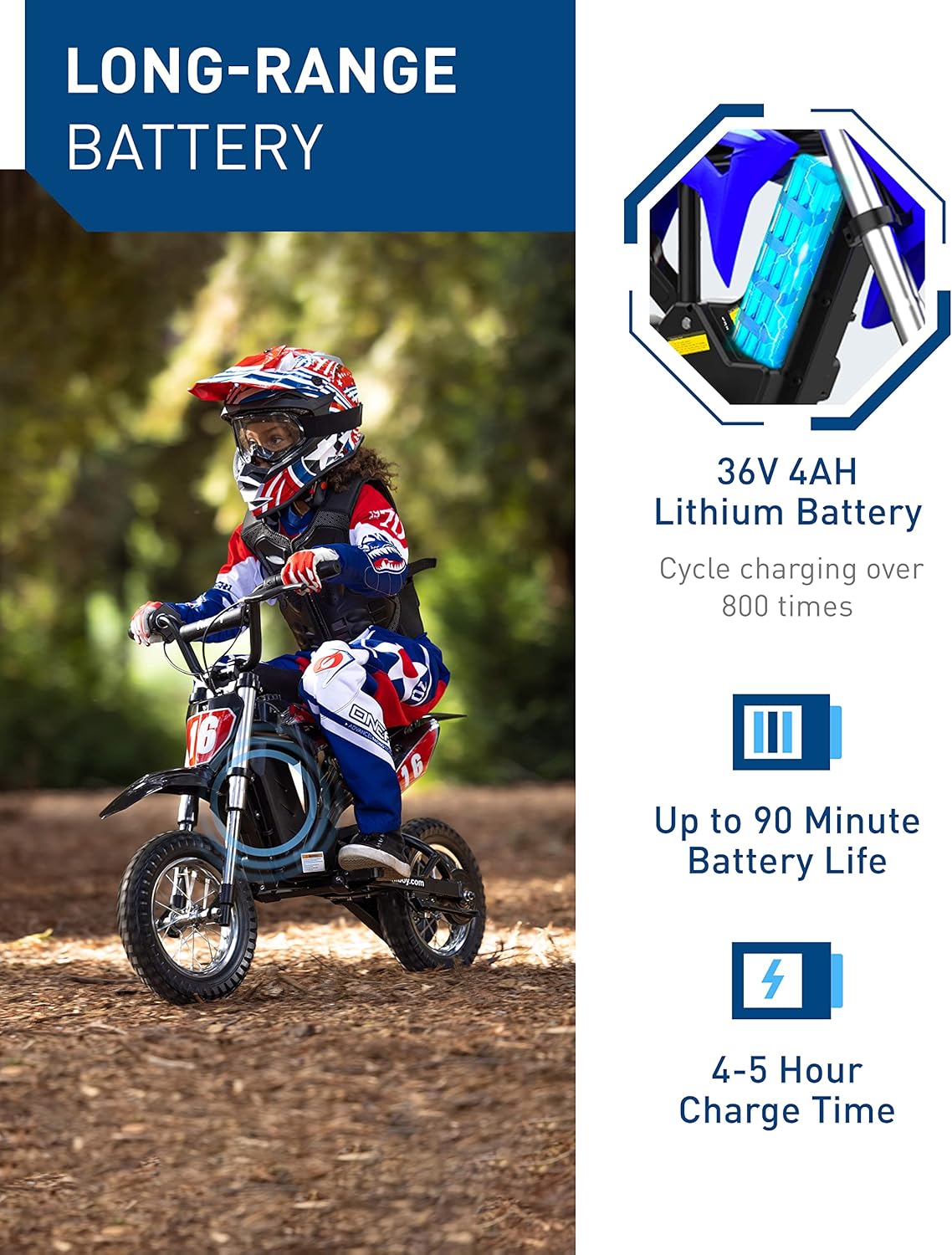Hiboy DK1 36V Electric Dirt Bike,300W Electric Motorcycle - Up to 15.5MPH & 13.7 Miles Long-Range,3-Speed Modes Motorcycle for Kids Ages 3-10