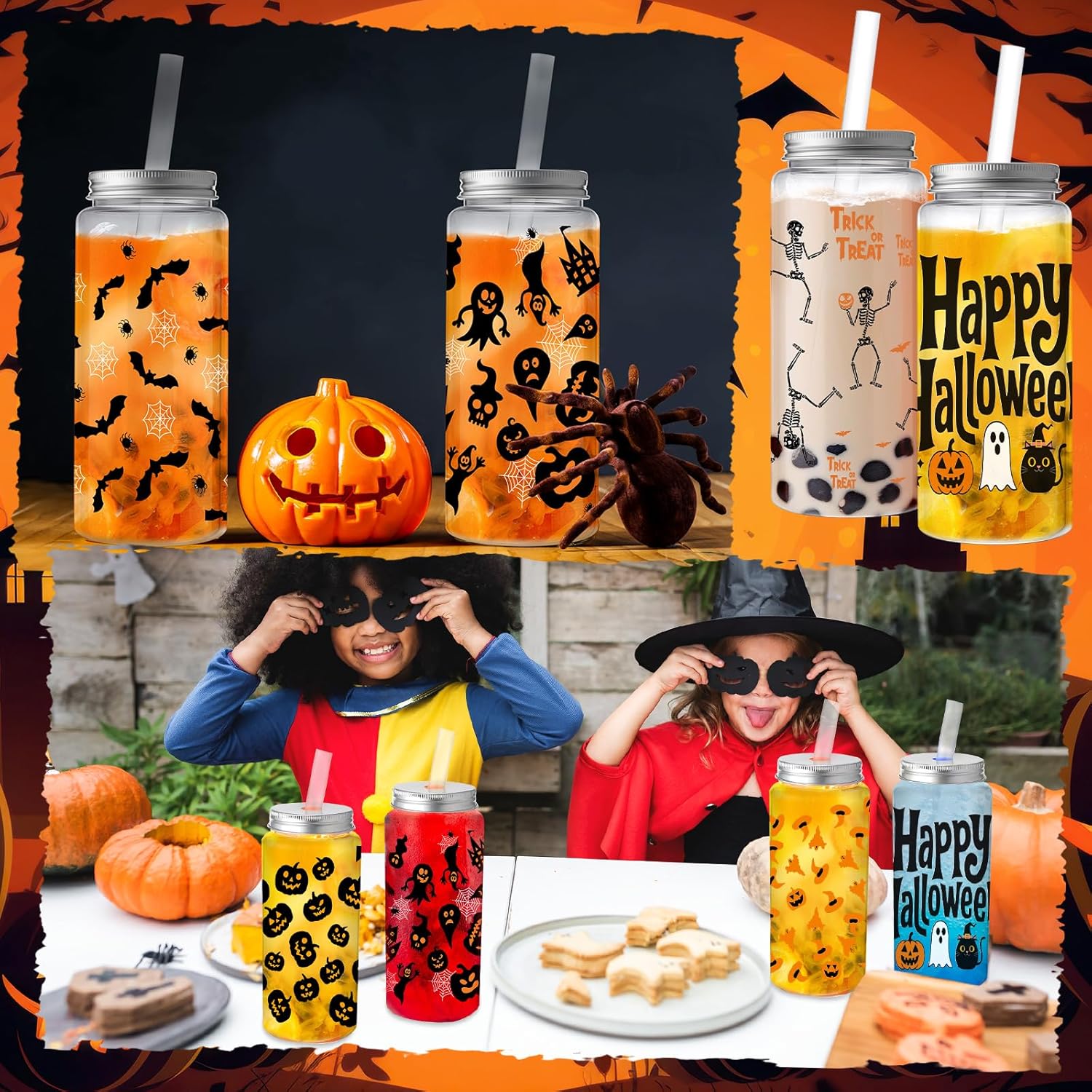 Skylety 30 Pcs Halloween Plastic Cups Tumbler with Lids and Straws 13.5 oz Pumpkin Ghost Bat Reusable Plastic Cups for Halloween Holiday Party Decor Supplies - Image 5