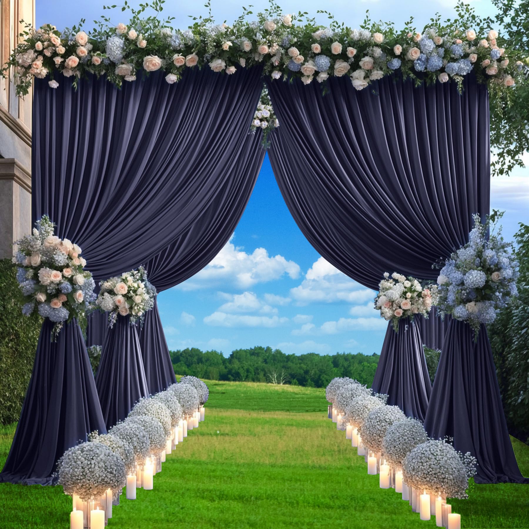 10ft x 9ft Navy Blue Backdrop Curtains for Parties Weddings, Wrinkle Free Silky Polyester Fabric Photo Backdrop Drapes, 2 Panels 5X 10 ft Navy