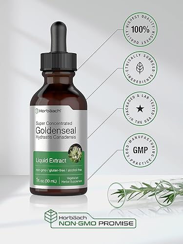 Miniatura 5 de Horbäach Goldenseal - Tintura de raíz | 1 onza líquida | Suplemento de extracto líquido | Gotas de hierbas Hydrastis Canadensis | Sin alcohol |