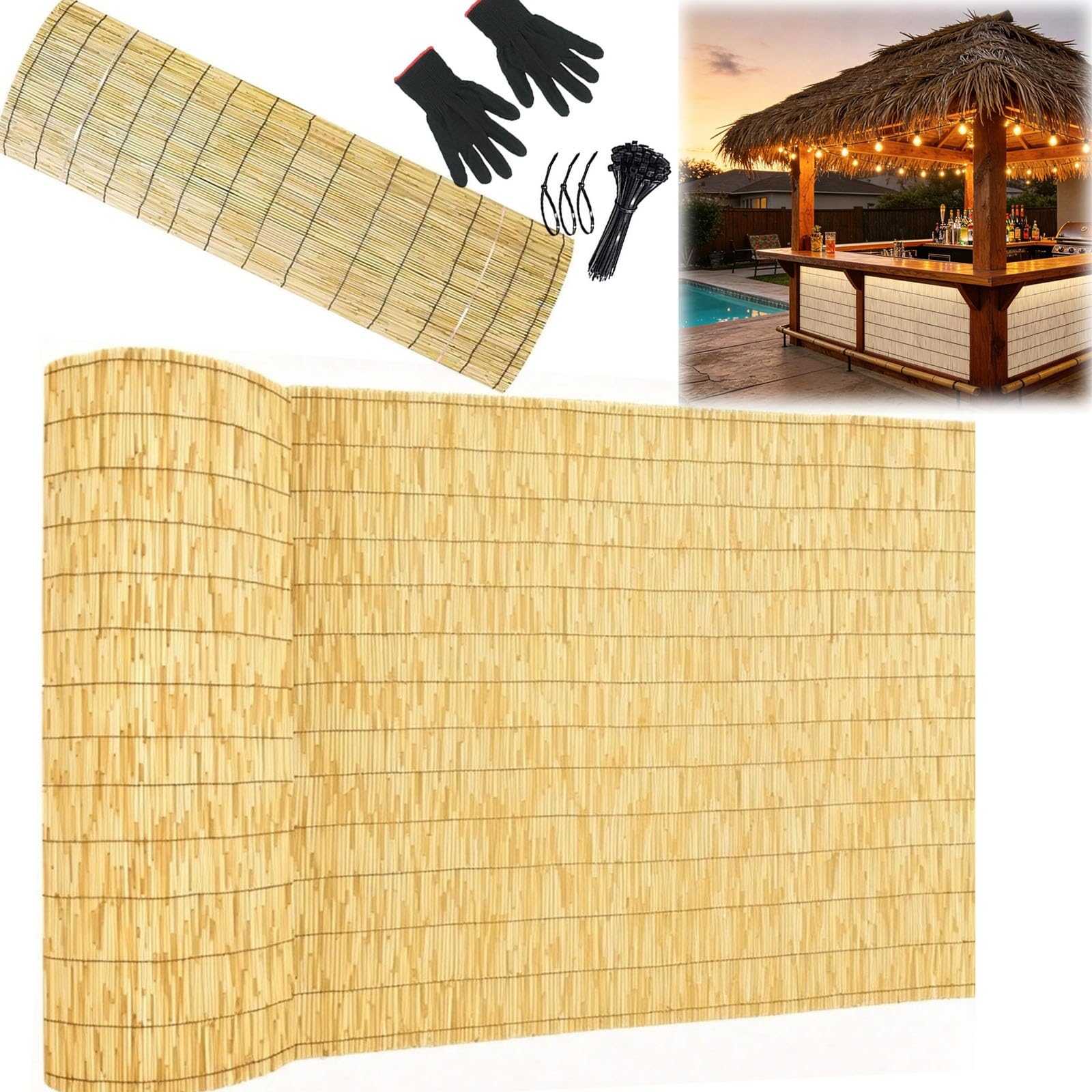 Canisse en Roseau Naturel Brise-Vue pour Jardin Balcon et Terrasse Clôture de Confidentialité Occultant Décoratif Extérieur Bambou Résistant aux Intempéries 1,5x5m 1.2x10m 1x5m(Natural,H180xL600cm)