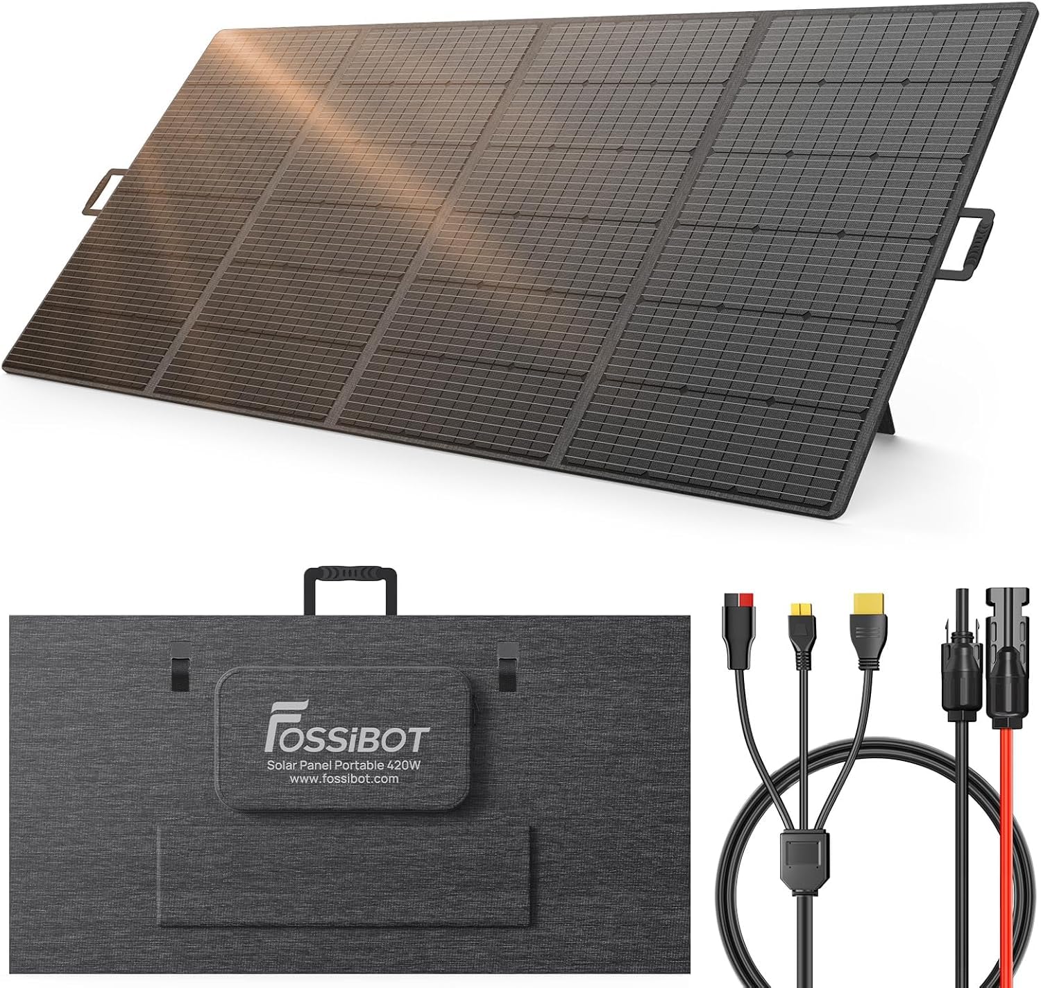 FOSSiBOT 420W Pannello Solare Portatile SP420, Pannello Solare Pieghevole per Centrale Elettrica F2400/F3600/F3600 PRO, IP67, Alta Conversione 23,4%, Adatto per Roulotte, Campeggio, Balconi