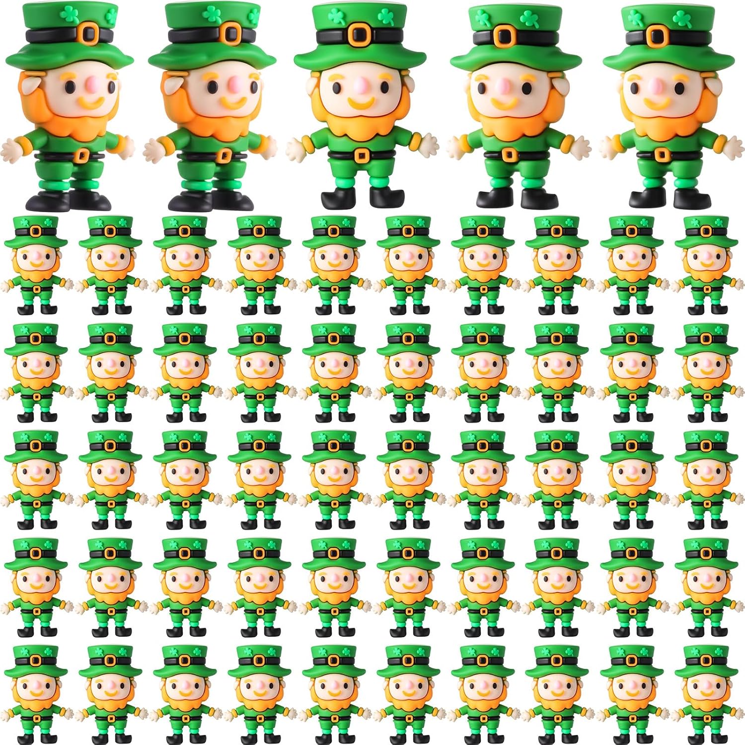 50 Pcs St. Patrick's Day Mini Leprechaun Figurines Bulk Small Leprechaun Figures to Hide and Seek Irish Miniature Toy for St. Patrick's Day Gift Tiered Tray Table Party Home Garden Decor