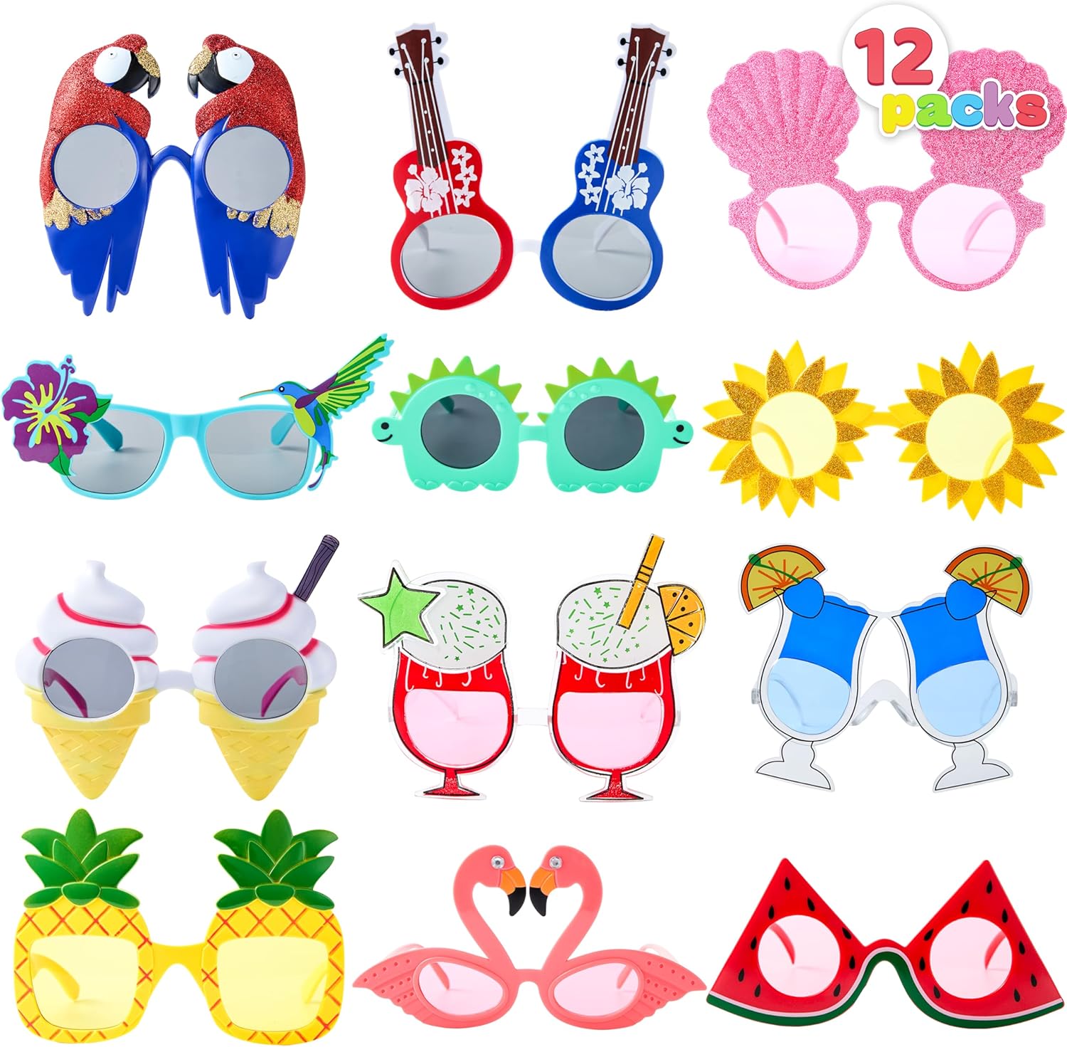 JOYIN 12 Pcs Hawaiian Luau Party Sunglasses, Summer Pool Party Decorations, Tropical Glasses for Girls Hawaiian Outfit, Cool Party Favors & Theme Supplies