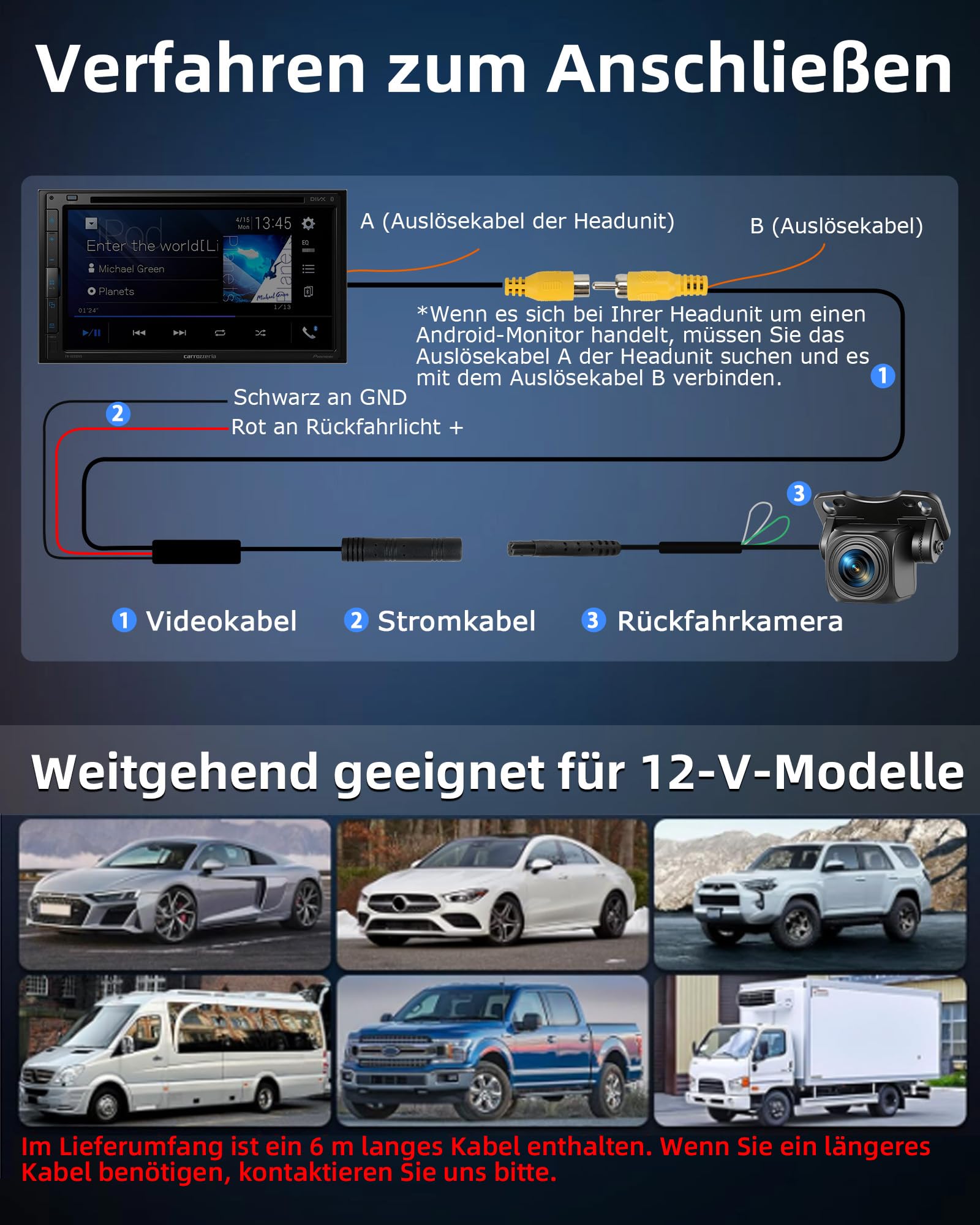 Vtopek Rückfahrkamera AHD 1080P Rückfahrkamera Auto Rückfahrkameras Nachrüsten 140° Weitwinkel Nachtsicht IP69K wasserdichte Nachtsicht Rückfahrkameras für Wohnmobil SUV Pickup Van