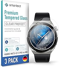 SmarTect Protective Glass [Pack of 3, Clear] Compatible with Huawei Watch GT 3 Pro 46 mm, HD Screen Protector Anti-Scratch, Bubble-Free, 9H Hardness, 0.3 mm Ultra Clear, Ultra Resistant