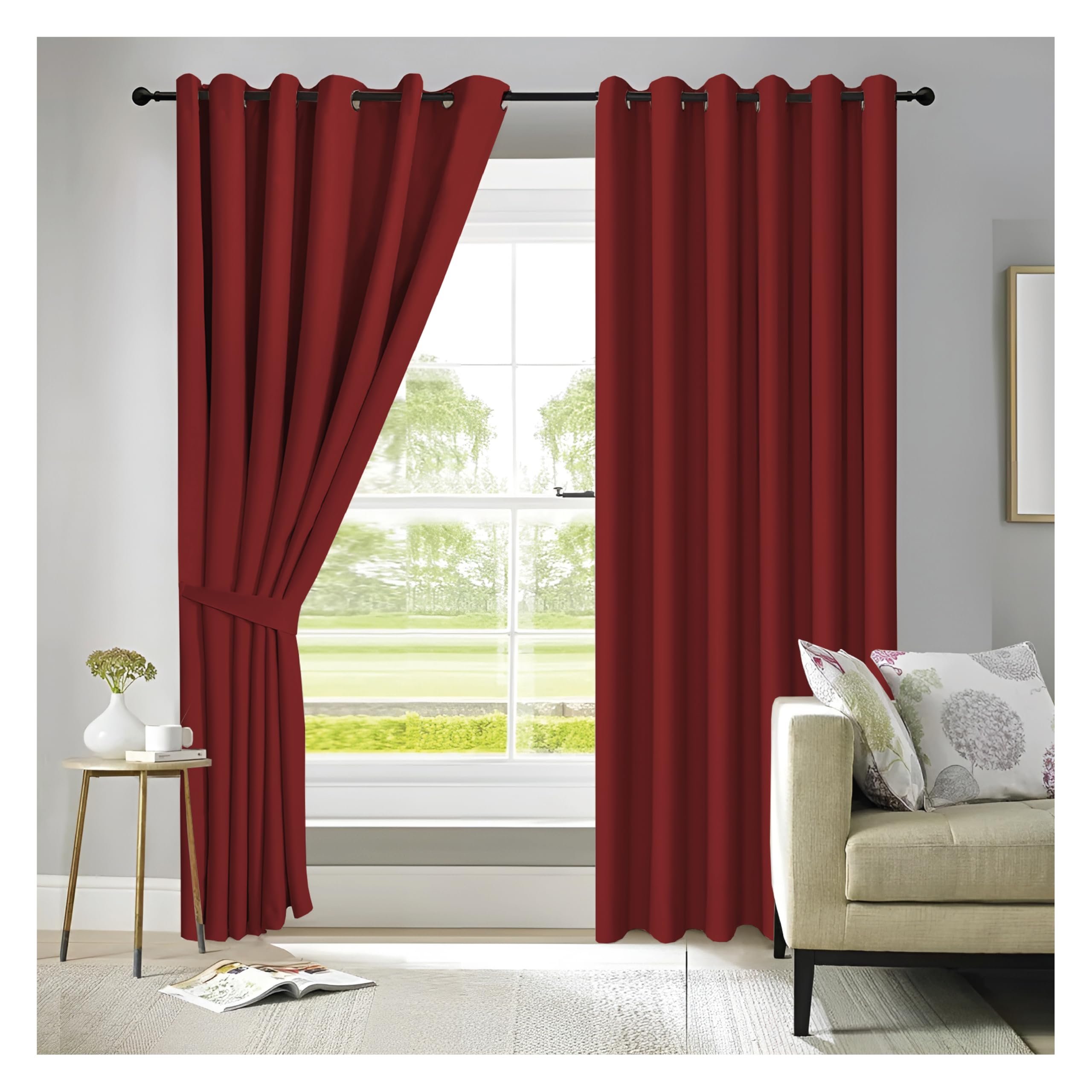 APEX FURNISHINGS Red Blackout Curtains for Bedroom 54 Inch Drop Thermal Insulated Eyelet Curtains & Drapes for Window Treatment & Living Room