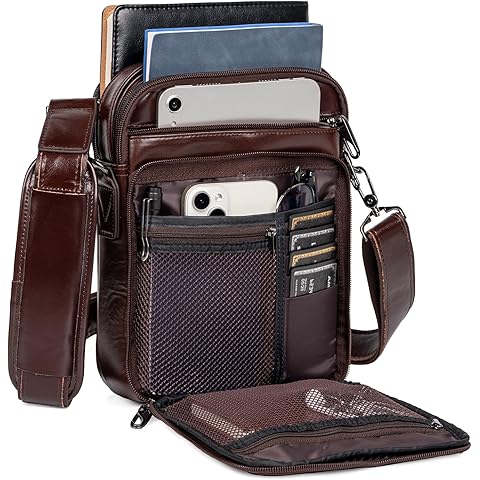 Ariscobull - Leather Small Messenger for Men - Women Shoulder Chest Travel Bag - Crossbody Bag