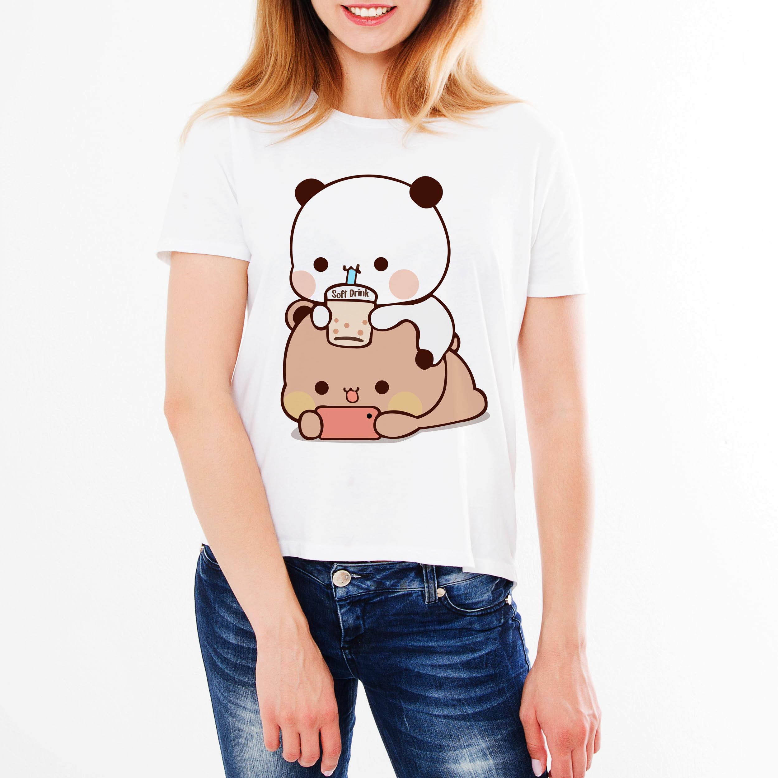 Bubu Dudu Lover T/Shirt Round Neck T-Shirt Female Regular Fit Milk Mocha Bears Panda GUGU BUBU DUDU Cartoons Pack of 1 T-shirts-1B-picture-55