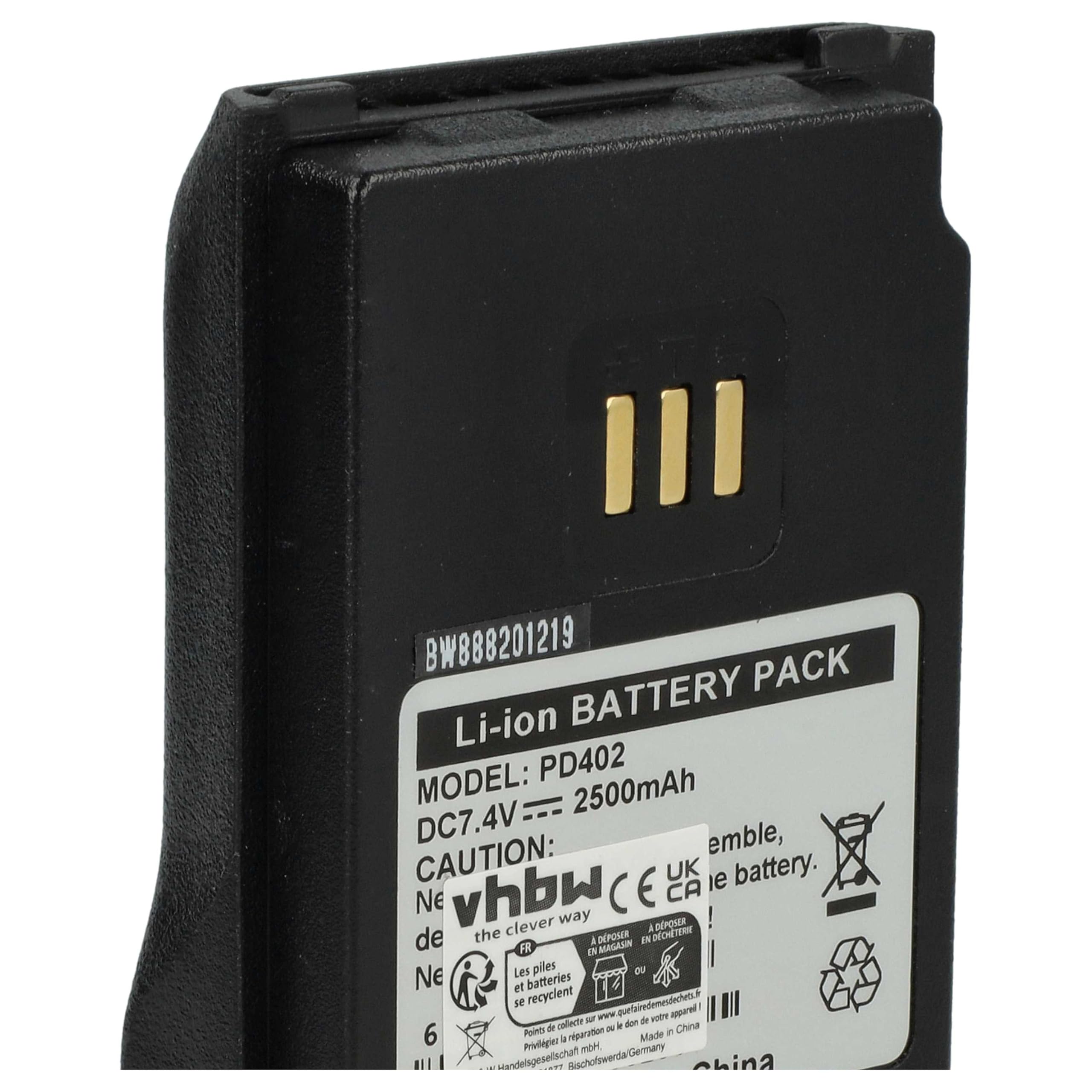 vhbw Bateria kompatybilna z Hytera PD682G, seria PD6, PD686, krótkofalówka, Walkie Talkie (2500 mAh, 7,2 V, litowo-jonowa)