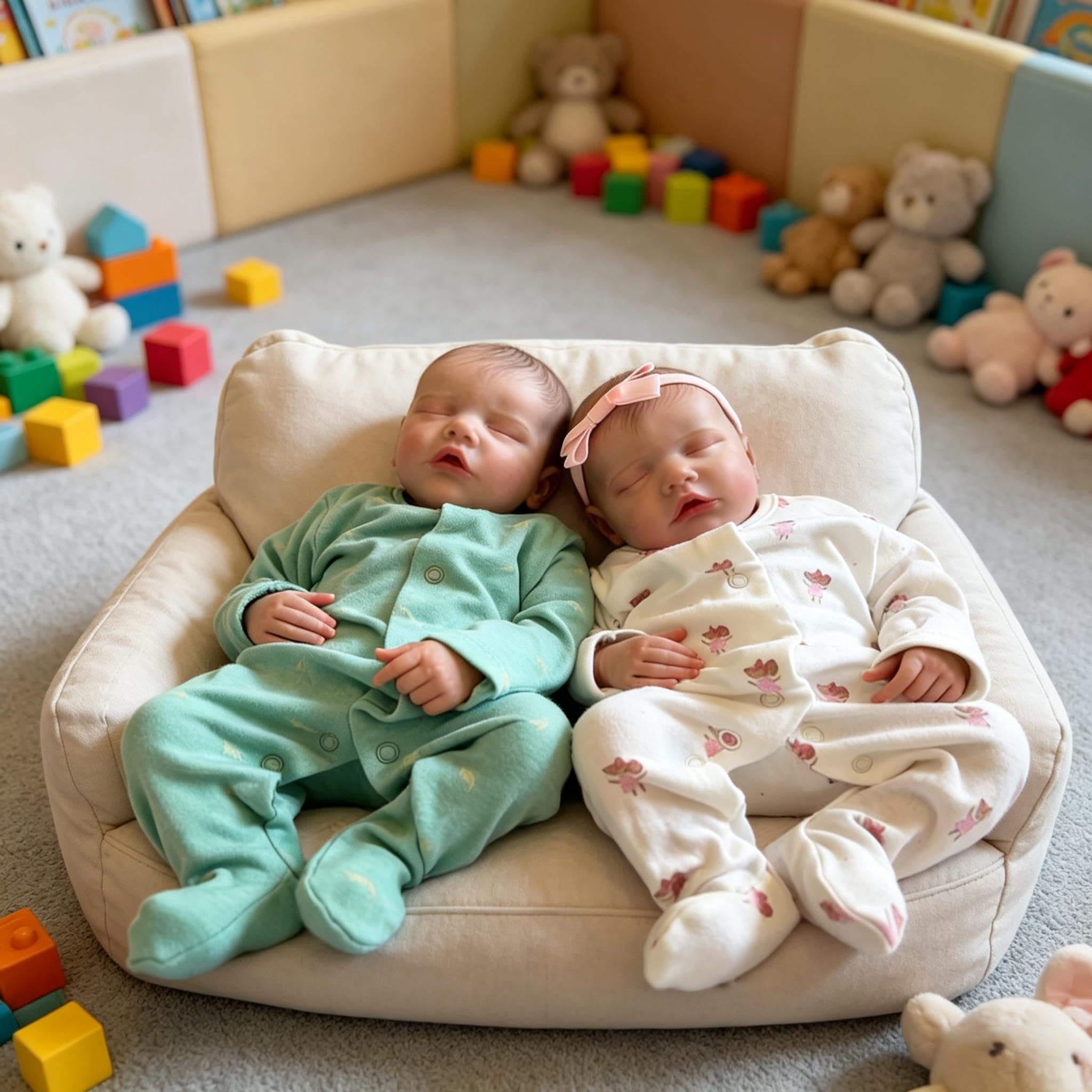 Reborn Babypuppen Silikon Ganzkörper Zwillinge Mädchen und Junge 18 Zoll Realistische Babypuppen Weiches Vinyl Real Life Babys Puppe Lebensechte Neugeborene Babys Zwillinge Puppe mit Zubehör