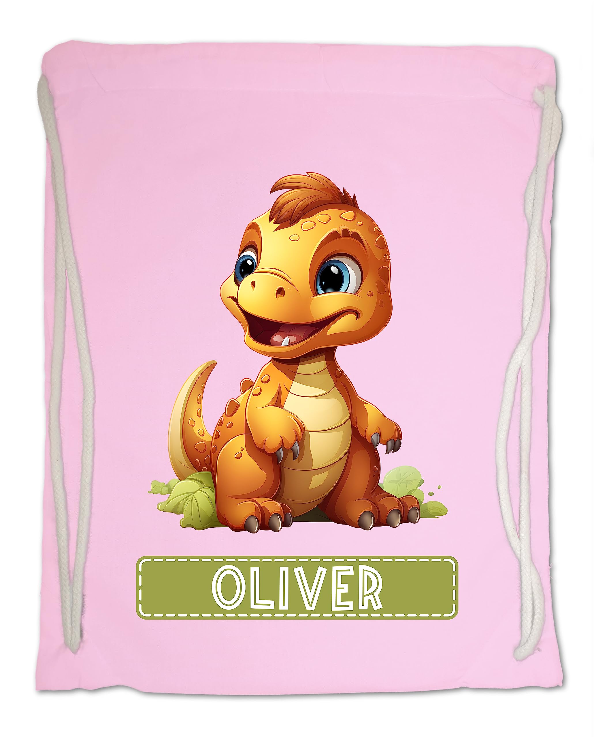 Kids Gym Bag. Personalised Any Name Cute Baby Dinosaur Swimming PE School Travel Drawstring Bag (Pink)