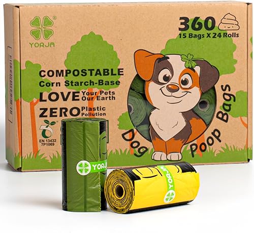 YORJA Bolsas compostables para excrementos de perro, 20% más gruesas y fuertes, 360 bolsas para desechos de mascotas, 100% a prueba de fugas, bolsas