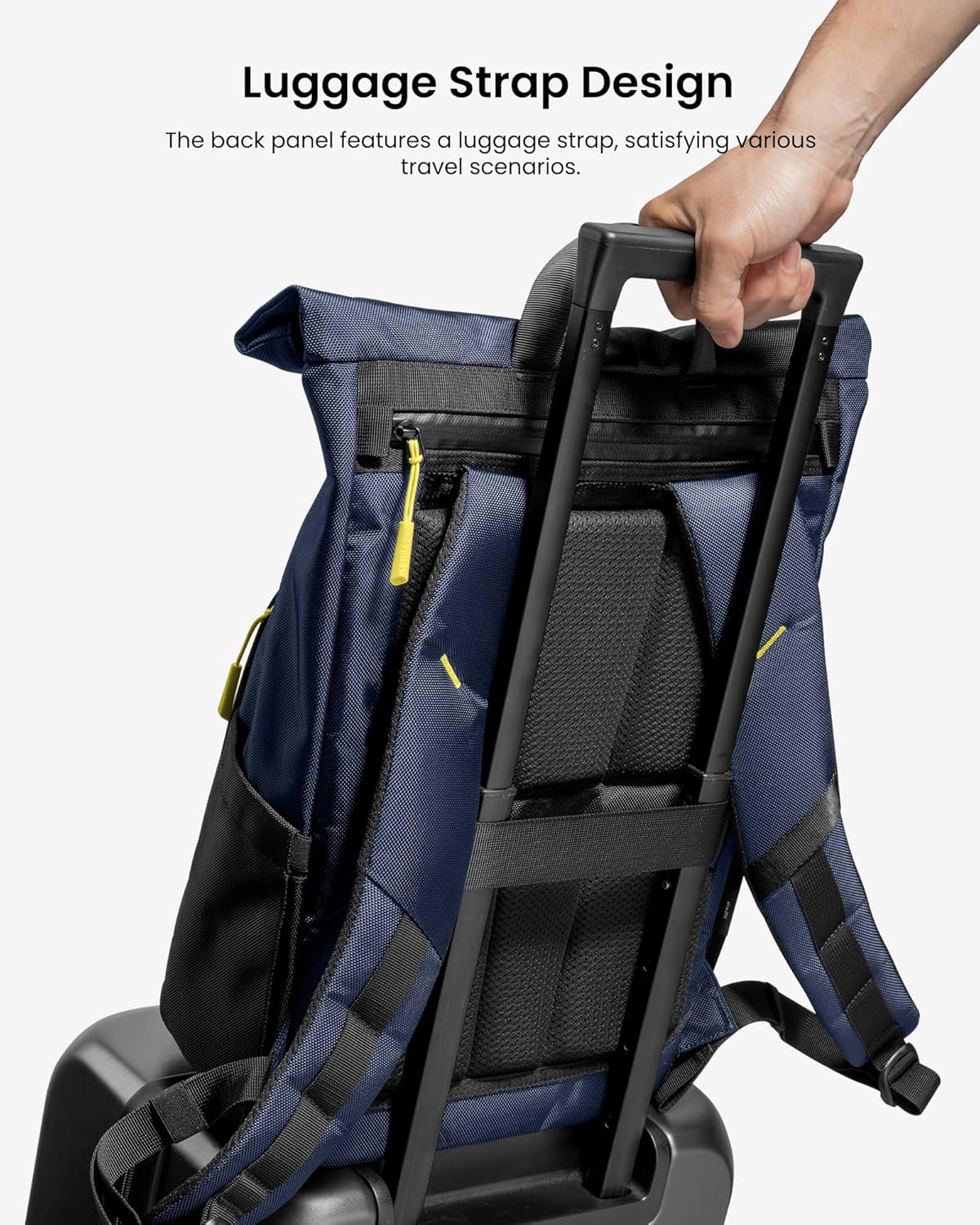 tomtoc Roll Top Laptop Backpack, Lightweight, Water-Resistant Commute Expandable Casual Daypack for 13-15.6 inch Laptop, Rucksack for Work College Trip, Capacity Adjustable 17-20L, Dark Blue - Image 7