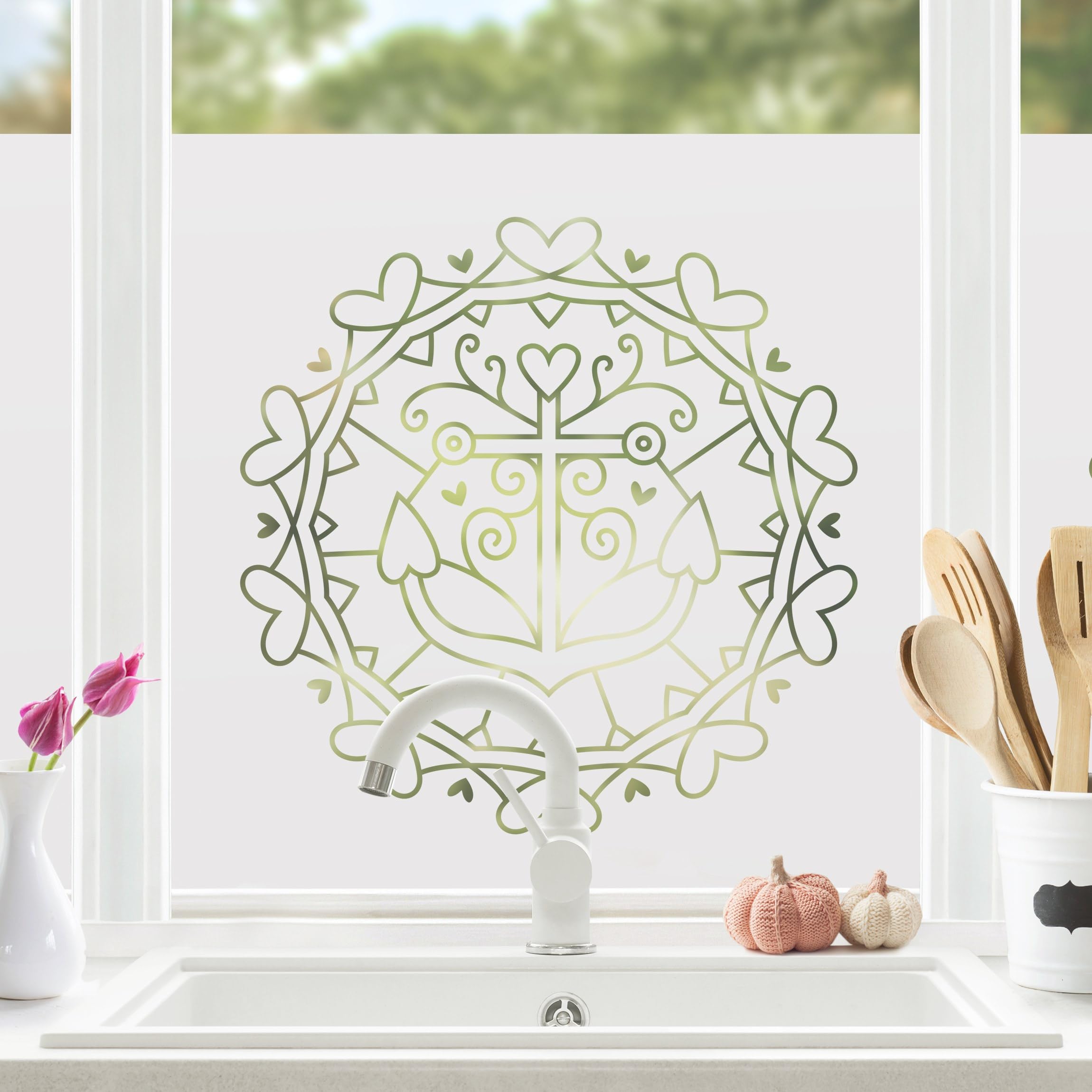 Fensterfolie statisch haftend Spirituell Sichtschutz Milchglas - Made in Germany - Mandala Modern Blickdicht Scheibe Innen Schlafzimmer Wohnzimmer Küche Glas 1694 (60x60cm)