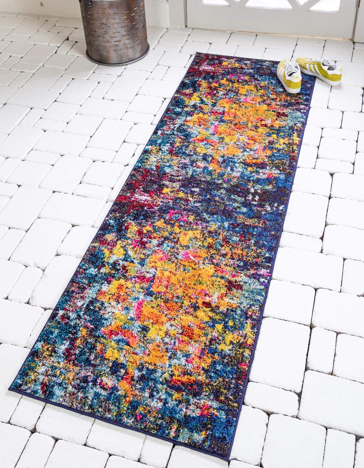 Unique Loom Estrella Collection Dark Colors, Modern, Abstract, Distressed Area Rug (2' 2 x 6' 7 Runner, Multi/Navy Blue)