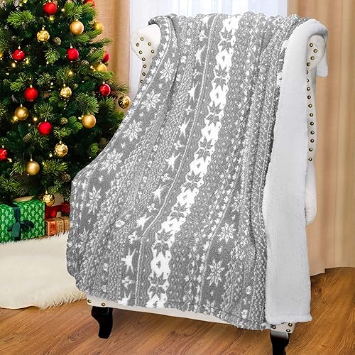 Miniatura 6 de Manta de sherpa gris, súper suave, cálida, cómoda, con copos de nieve, manta reversible esponjosa, manta temática de vacaciones (50 x 60 pulgadas)