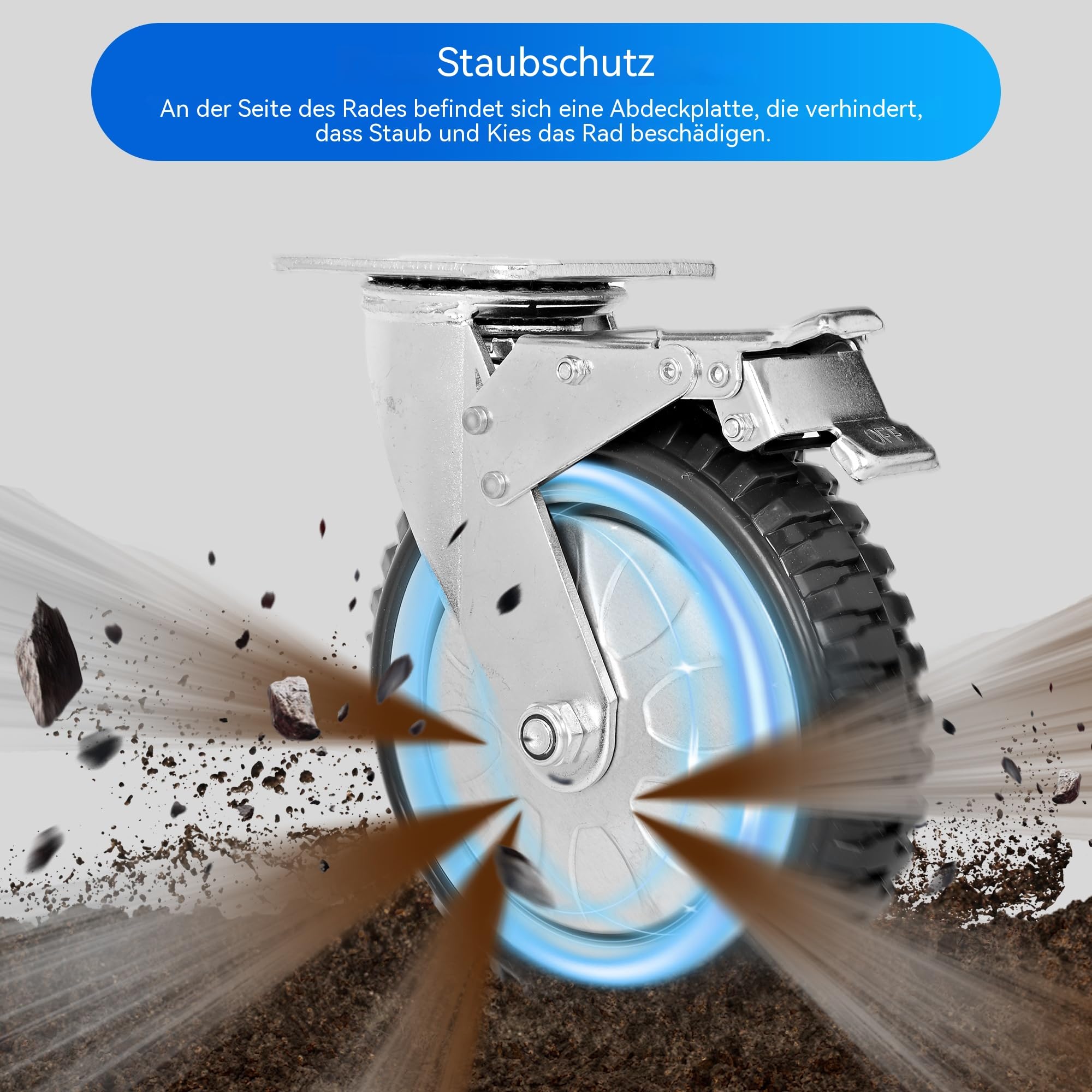 Quikraen 150mm Möbelrollen mit bremse - 4er Set (2 mit Bremsen und 2 ohne) | Schwerlastrollen Tragfähigkeit 900 kg, Rollen Für Wagen Möbel Werkbänke Paletten