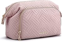 BAGSMART Wide-Open Travel Makeup Bag Organizer - Water-Resistant Cosmetic Pouch for Women, Pink Purse Insert for Toiletries Brushes