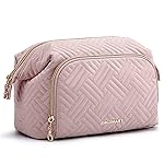 BAGSMART Travel Makeup Bag, Cosmetic Bag Small Make Up Organizer Case,Wide-open Pouch for Women Purse for Toiletries Accessories Brushes Pink