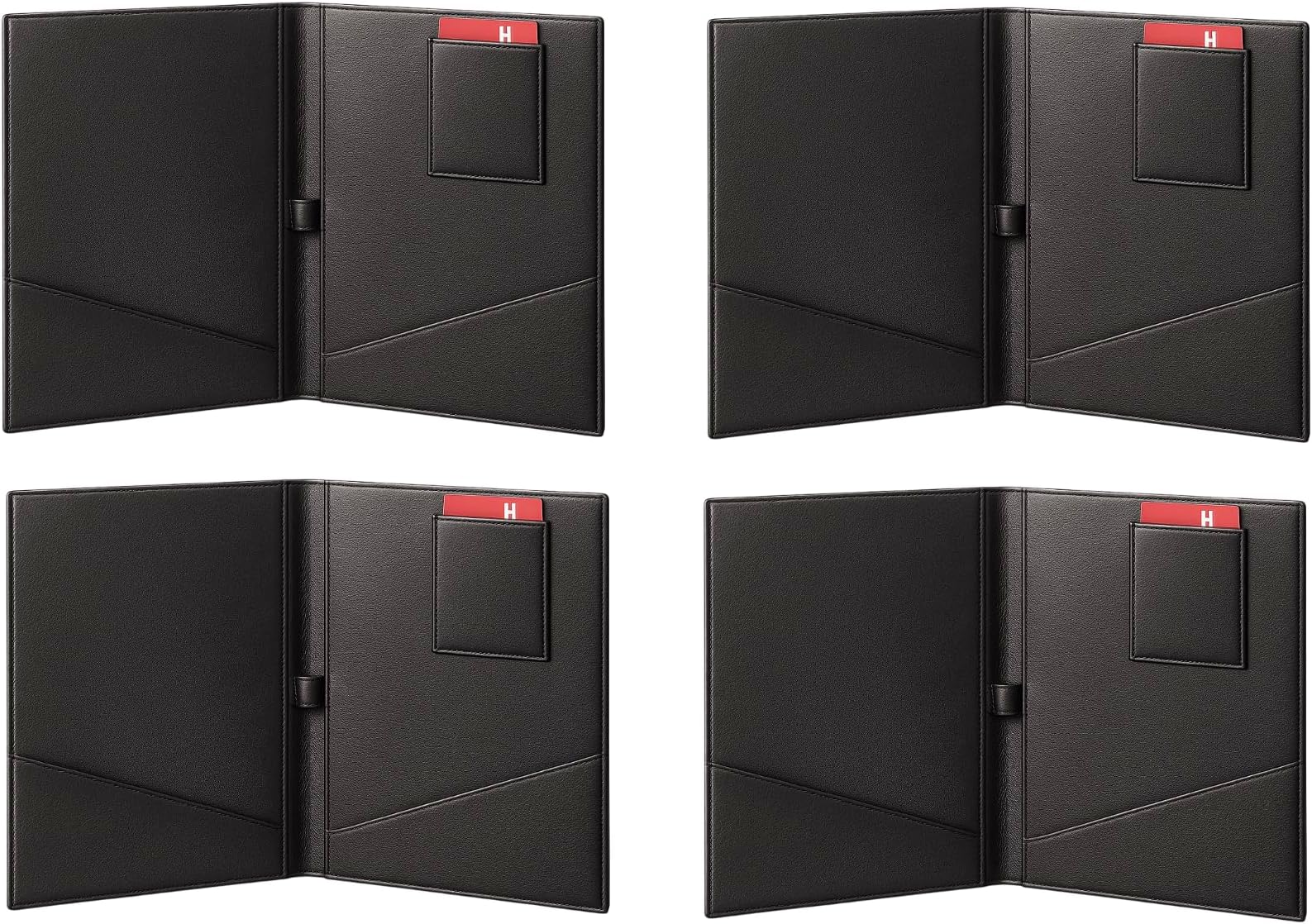 NJ Restaurant Bill Folder, Guest Check Presenter, Bill Folder for Hotel with Credit Card and Receipt Pocket Black Leather Colour : Set of 4 Pieces
