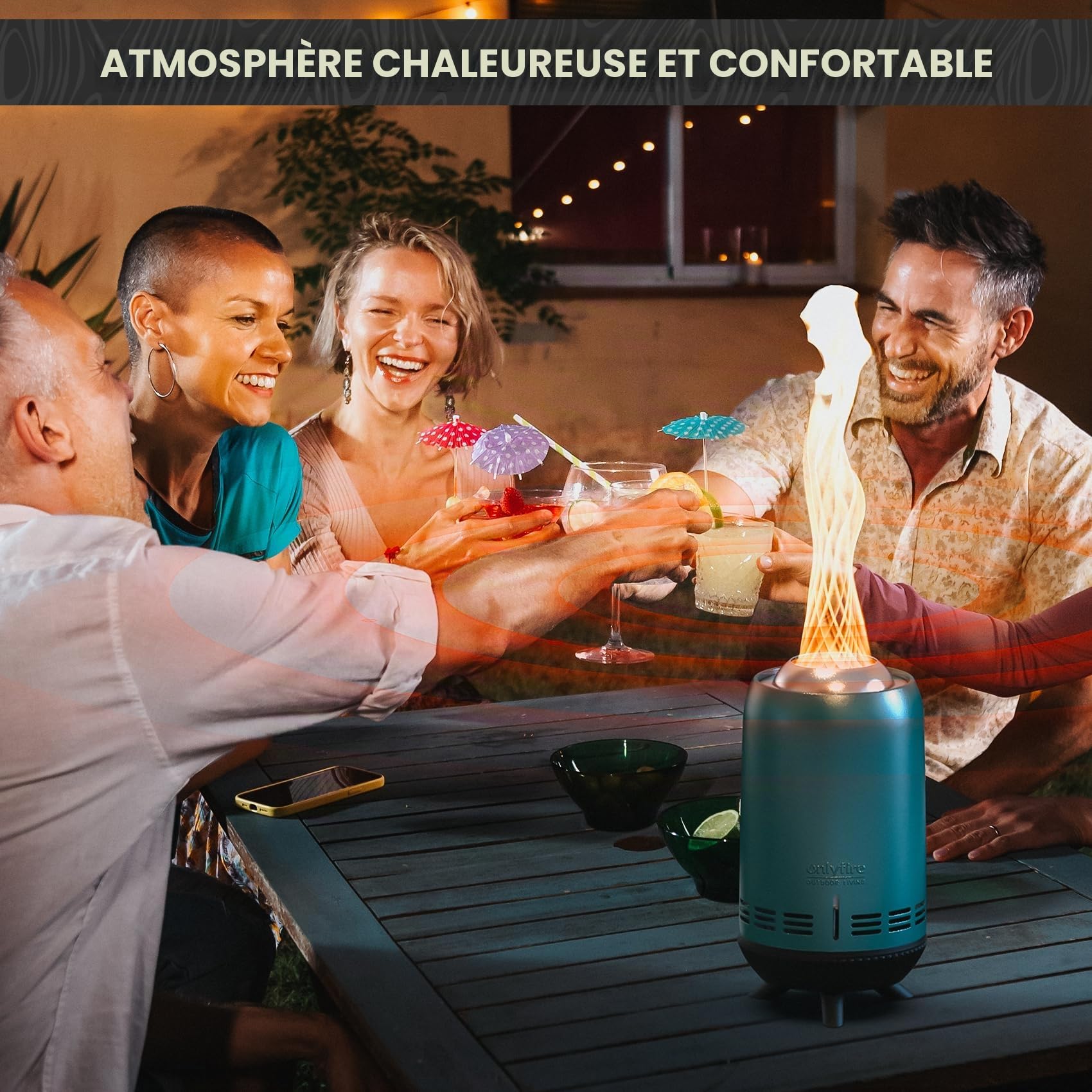 Onlyfire Brasero de Table Outdoor avec Sac de Transport, Foyer sans Fumée, Cheminée de Table en Acier Inoxydable pour Pellets et Bois, Balcon Terrasse et Jardin Déco, 15x30,5cm, Bleu