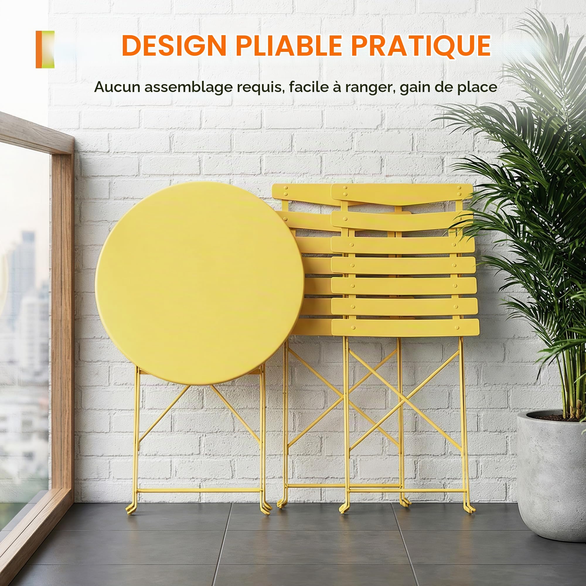 Garvee Table de Bistrot Exterieur Table Ronde et 2 Chaises Pliantes